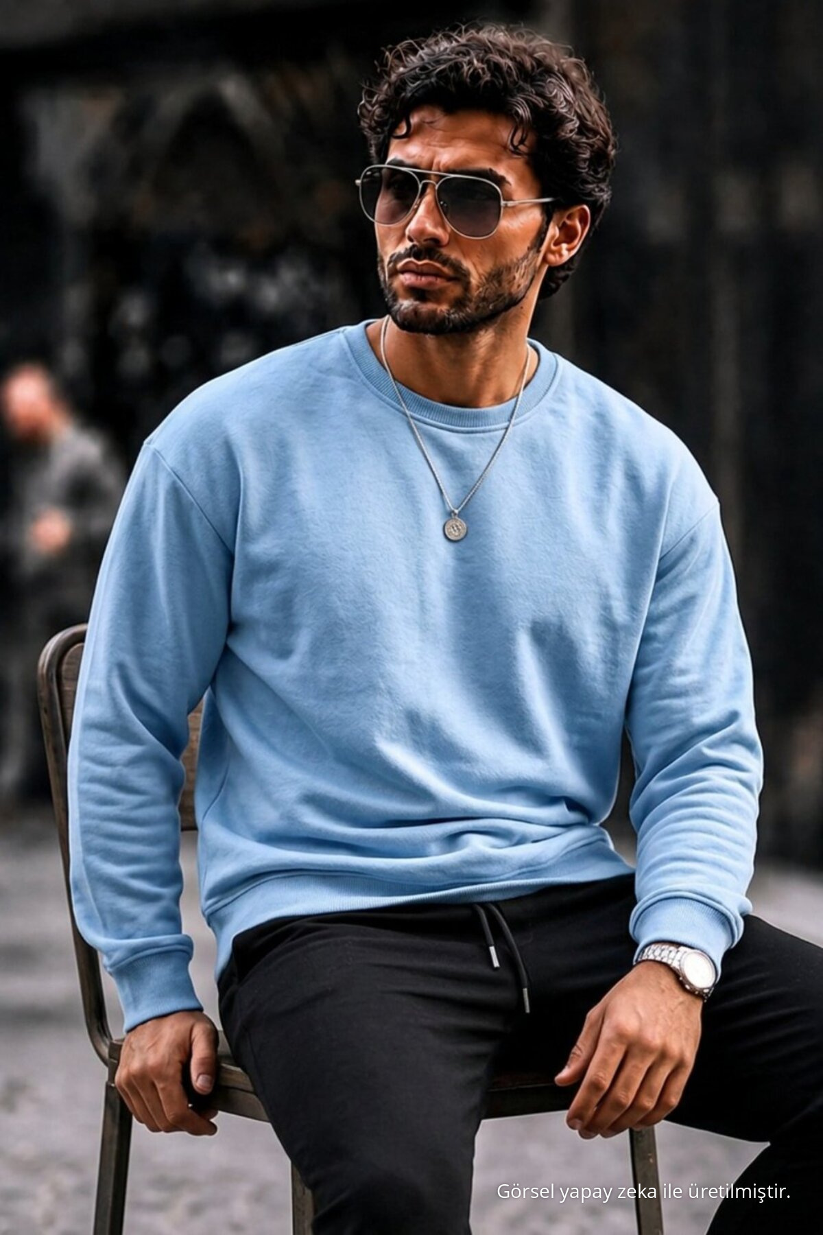 3 Adet Erkek %100 Pamuk Regular Fit Basic Sweatshirt Mavi 7