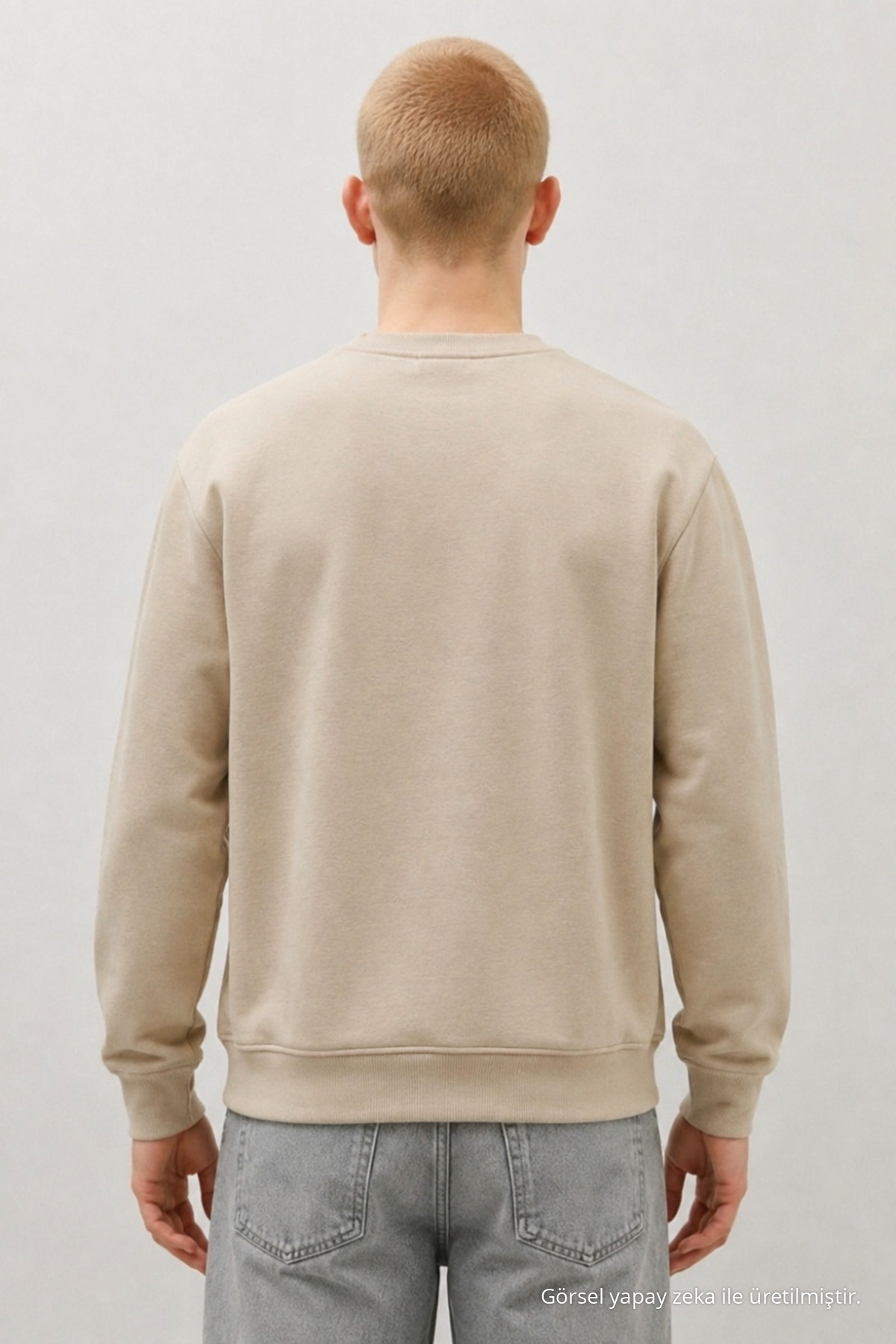 3 Adet Erkek Günlük Trend Bisiklet Yaka Baskılı Sweatshirt Krem 5