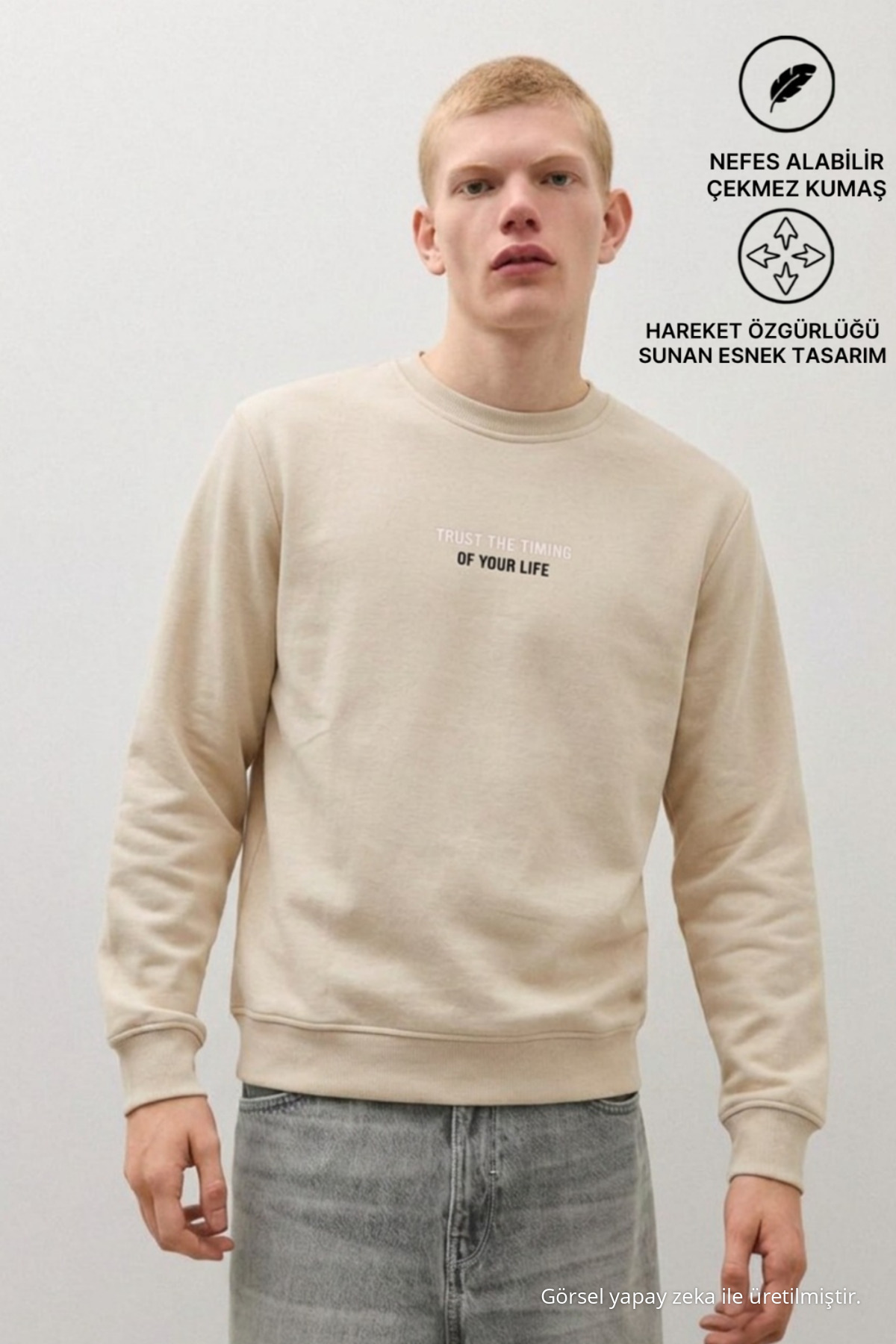 3 Adet Erkek Günlük Trend Bisiklet Yaka Baskılı Sweatshirt Siyah 3