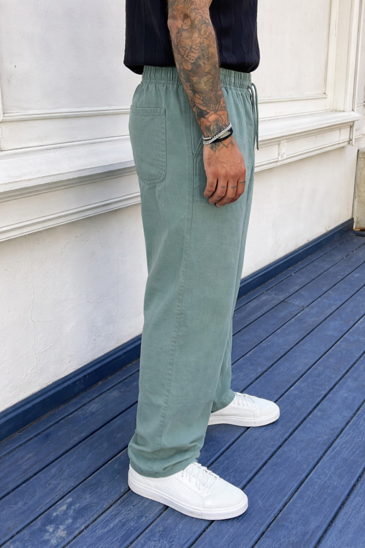 3 Adet Erkek Yüksek Bel Lastikli Yazlık Keten Pantolon 5