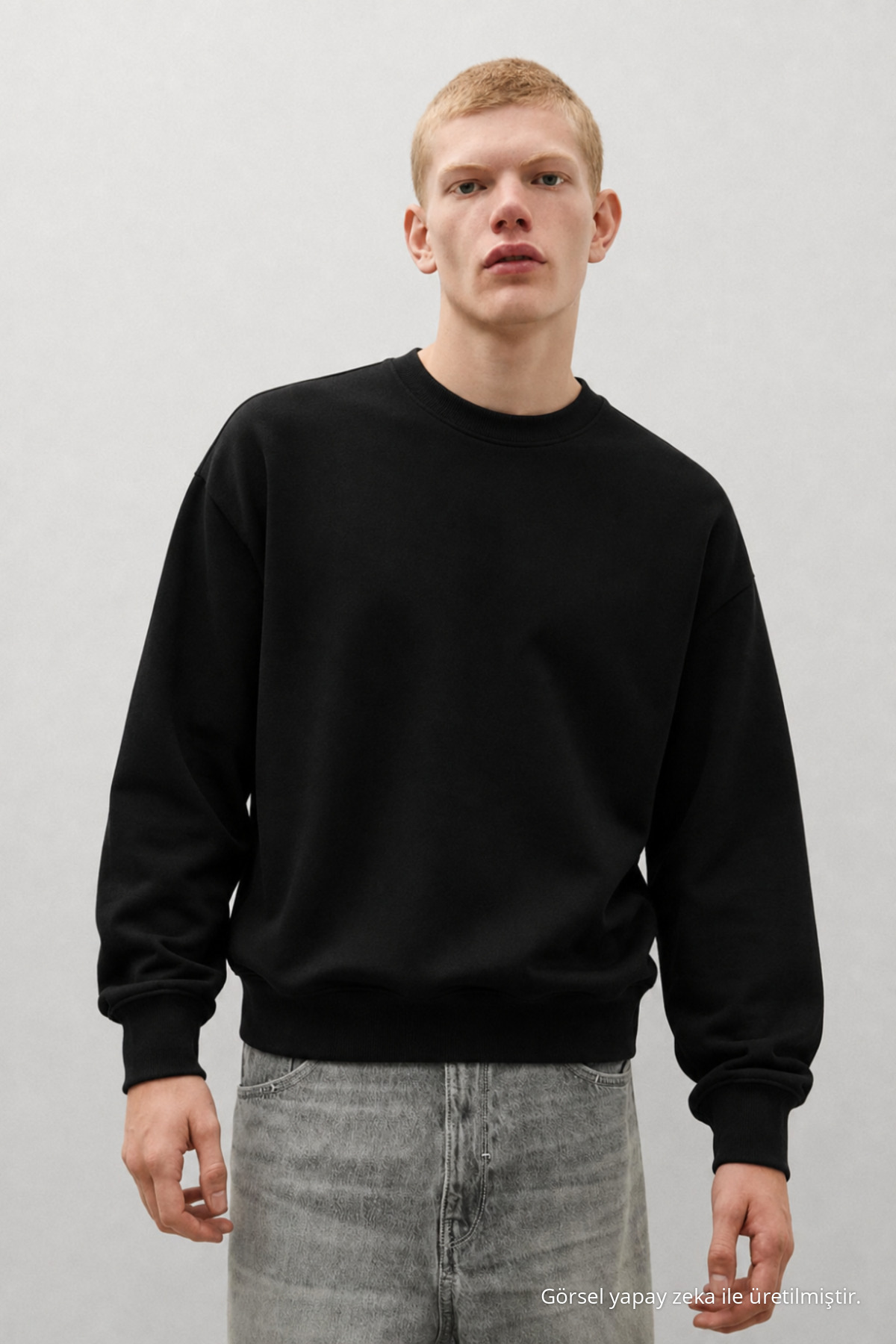 3 Adet Erkek Günlük Bisiklet Yaka Bol Sweatshirt Antrasit 3