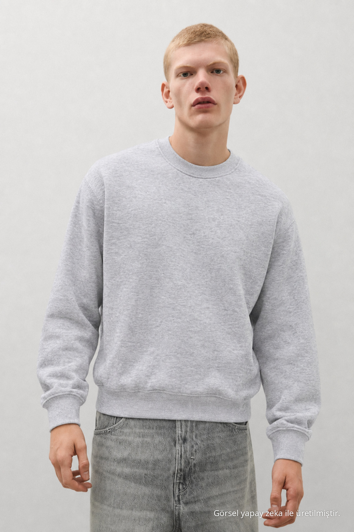 3 Adet Erkek Günlük Bisiklet Yaka Bol Sweatshirt Beyaz 3