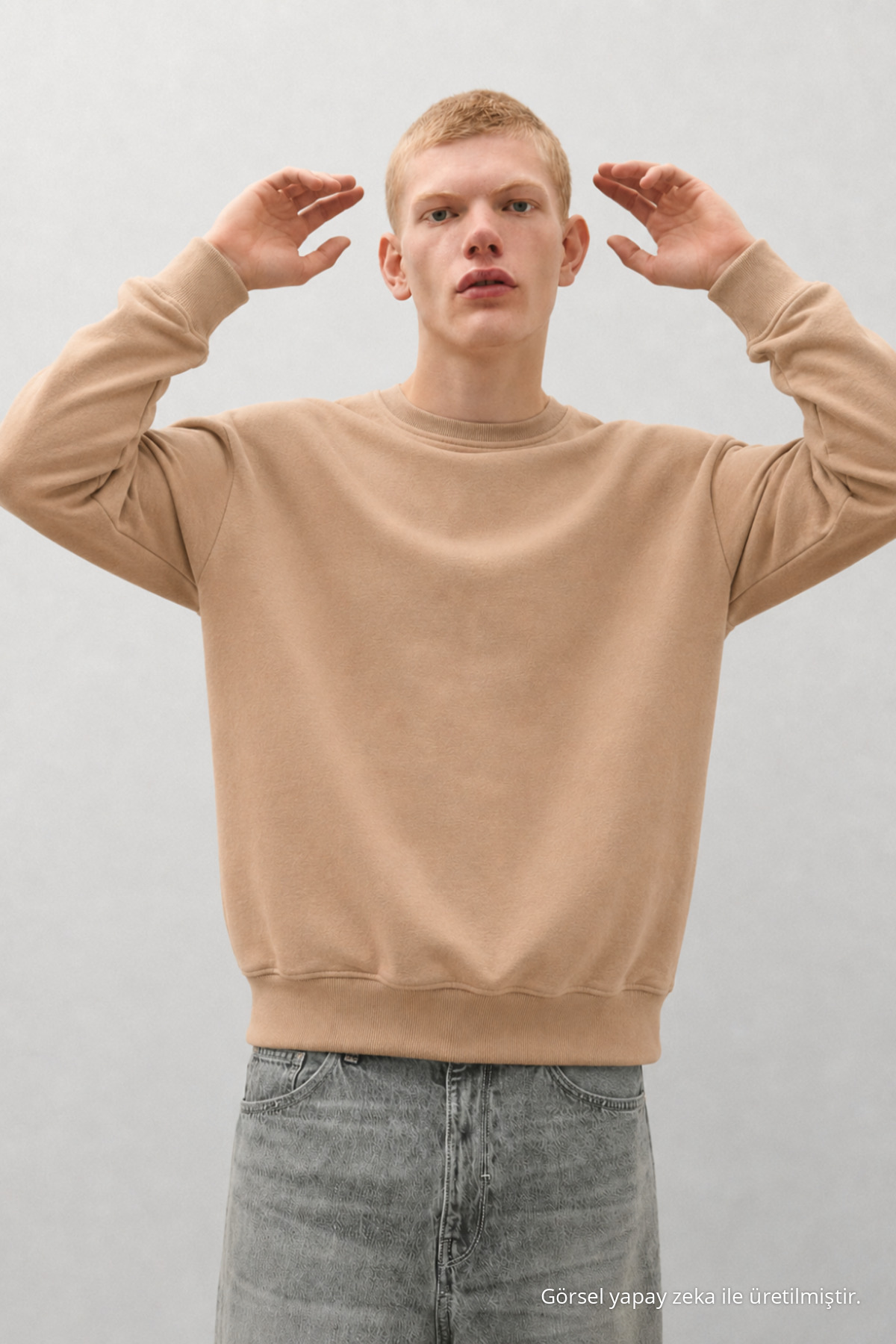 3 Adet Erkek Günlük Bisiklet Yaka Bol Sweatshirt Beyaz 5