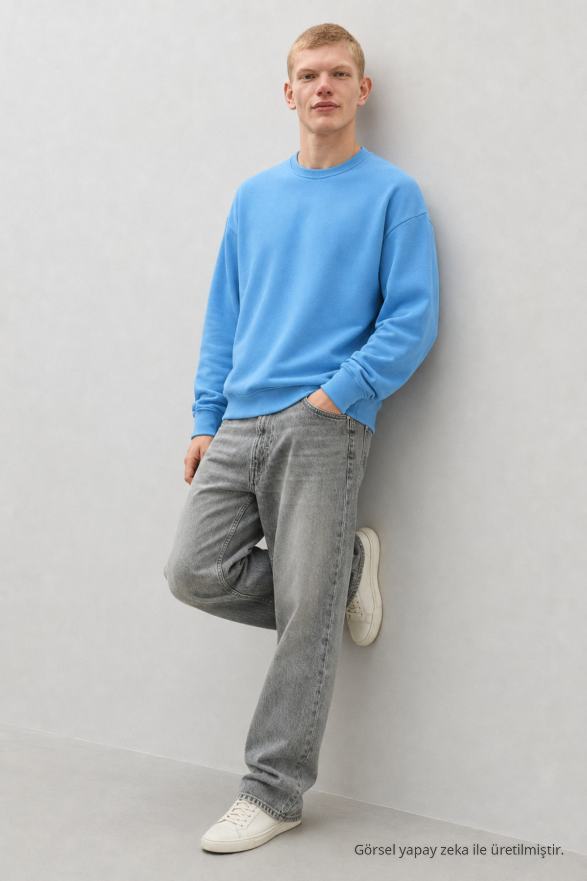 3 Adet Erkek Günlük Bisiklet Yaka Bol Sweatshirt Gri 3