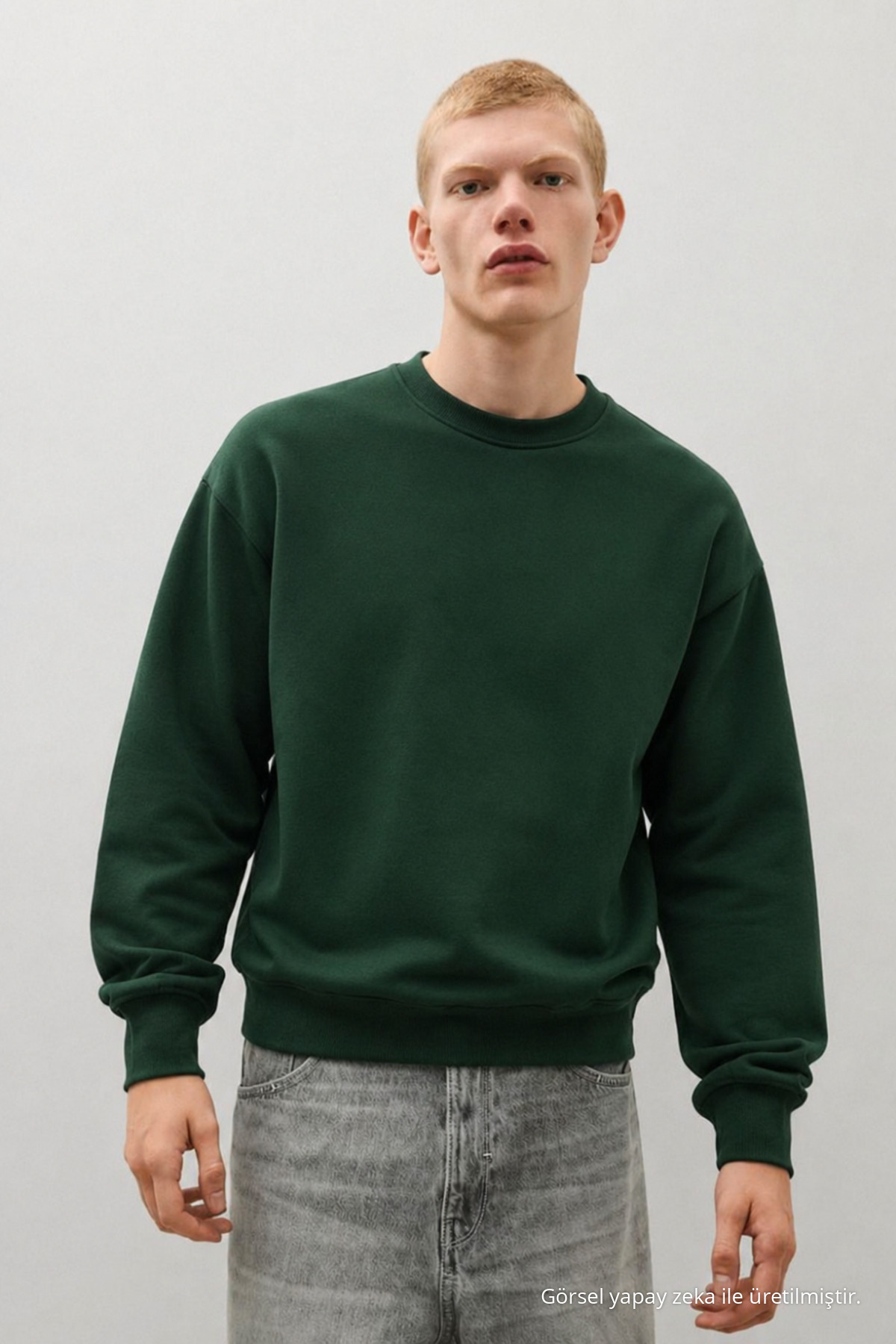 3 Adet Erkek Günlük Bisiklet Yaka Bol Sweatshirt Haki 3