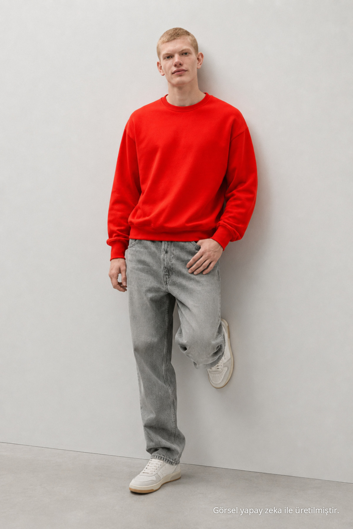 3 Adet Erkek Günlük Bisiklet Yaka Bol Sweatshirt Kırmızı 6
