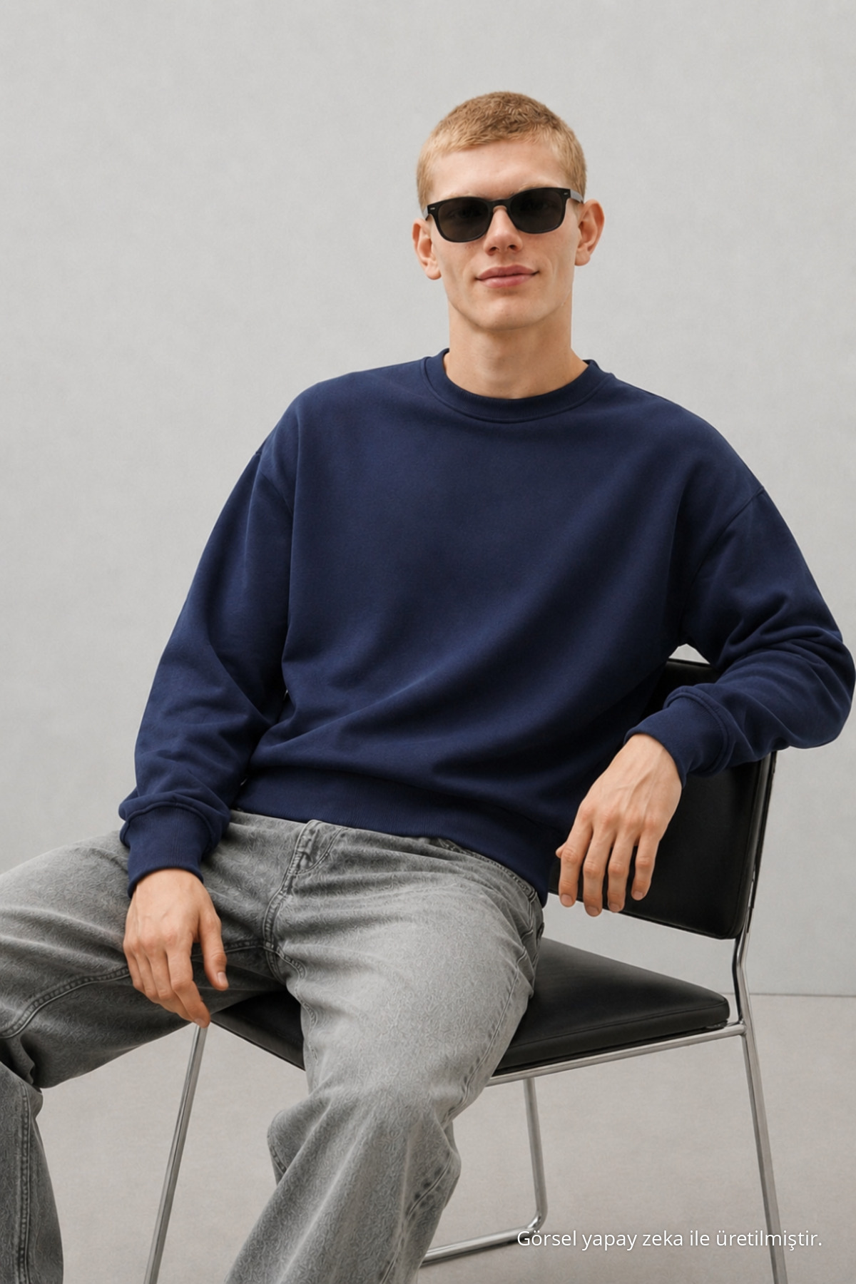 3 Adet Erkek Günlük Bisiklet Yaka Bol Sweatshirt Krem 4