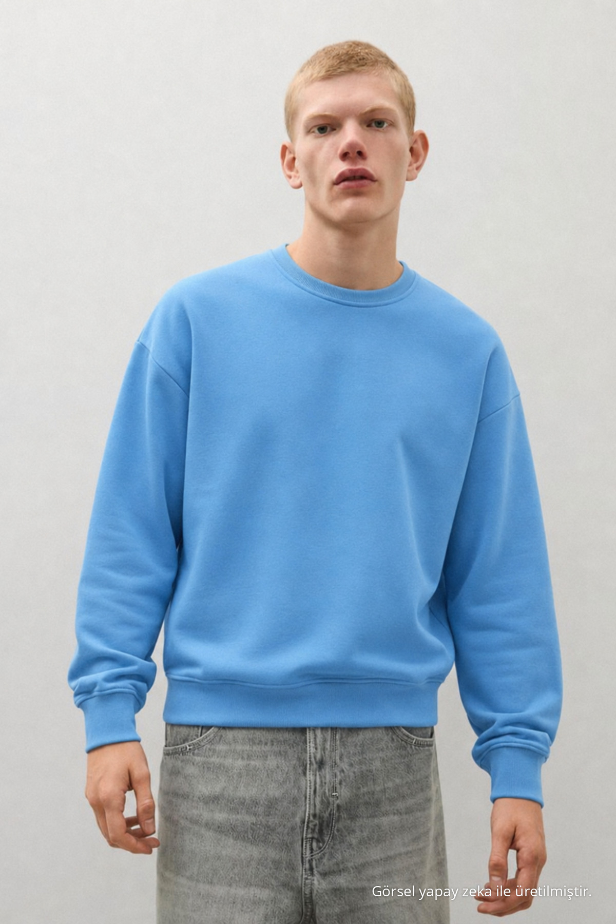 3 Adet Erkek Günlük Bisiklet Yaka Bol Sweatshirt Krem 3