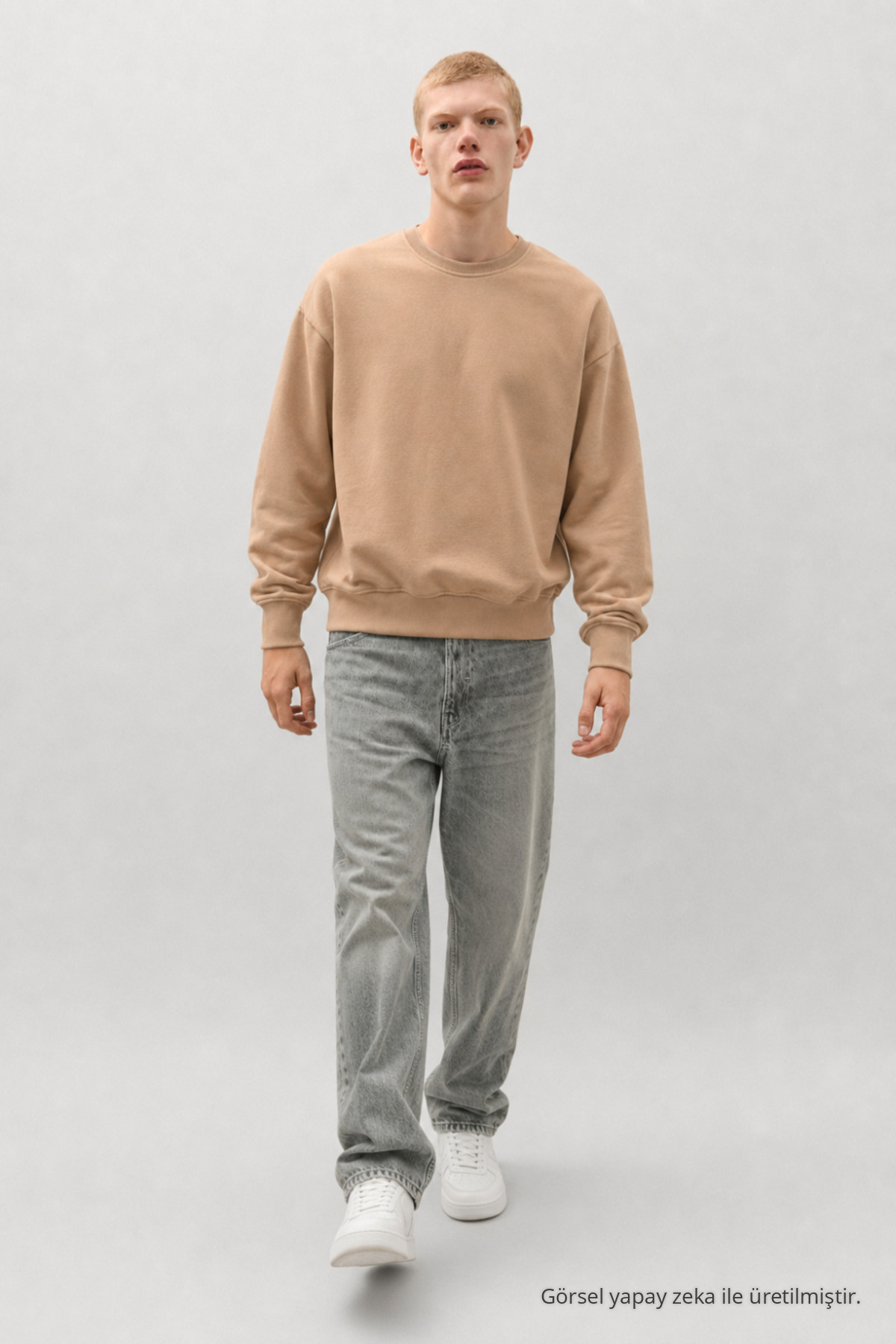 3 Adet Erkek Günlük Bisiklet Yaka Bol Sweatshirt Mavi 4