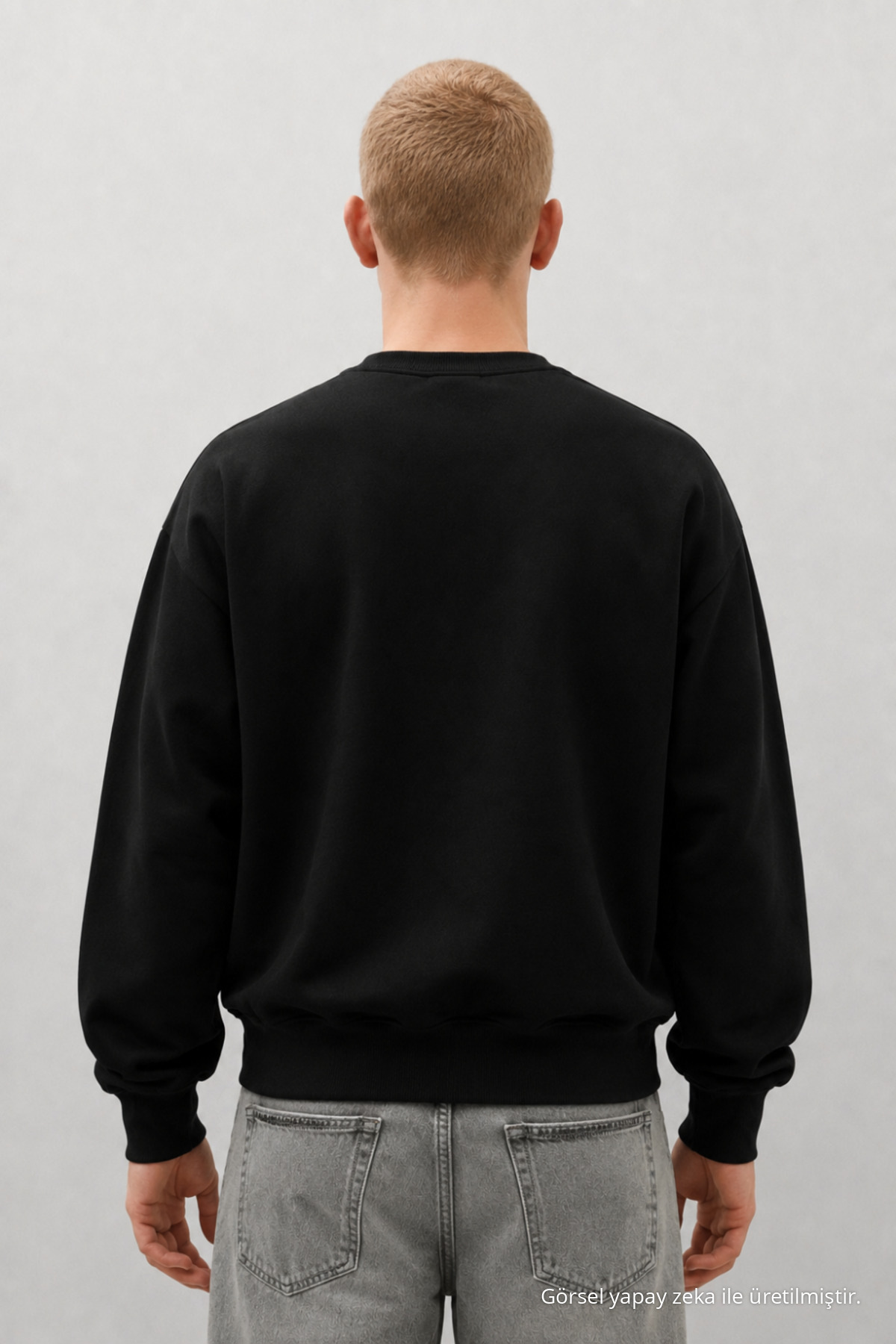 3 Adet Erkek Günlük Bisiklet Yaka Bol Sweatshirt Mavi 5
