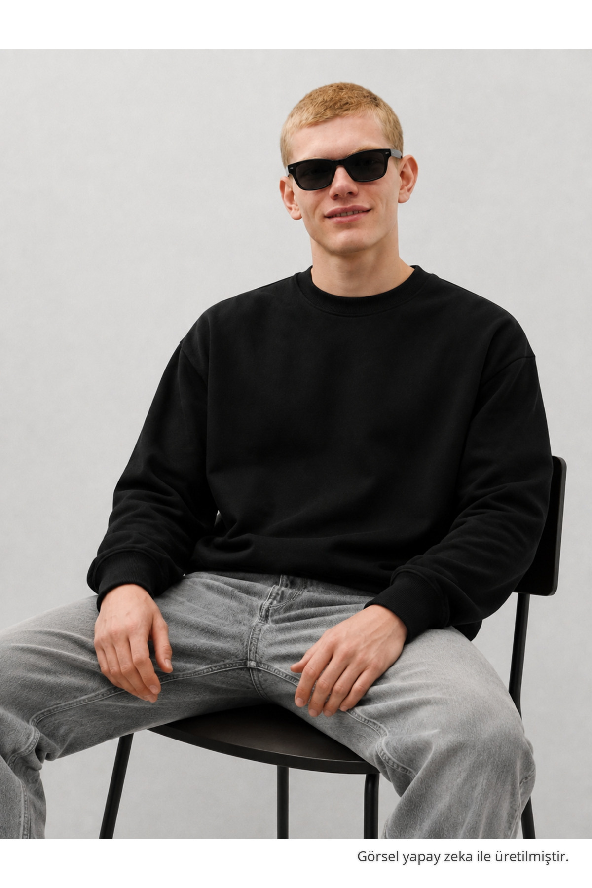 3 Adet Erkek Günlük Bisiklet Yaka Bol Sweatshirt Yeşil 5