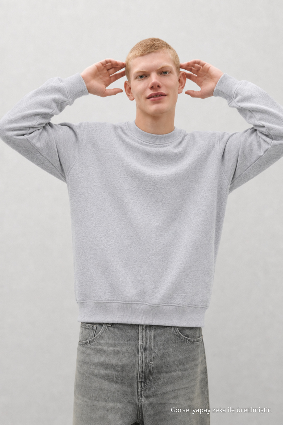 3 Adet Erkek Günlük Bisiklet Yaka Bol Sweatshirt Yeşil 4