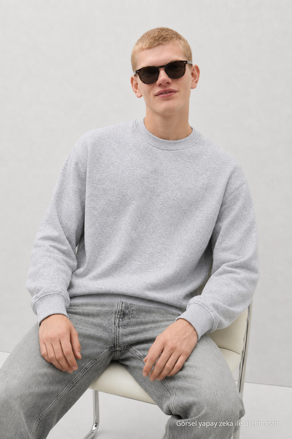 3 Adet Erkek Günlük Bisiklet Yaka Bol Sweatshirt Yeşil 7