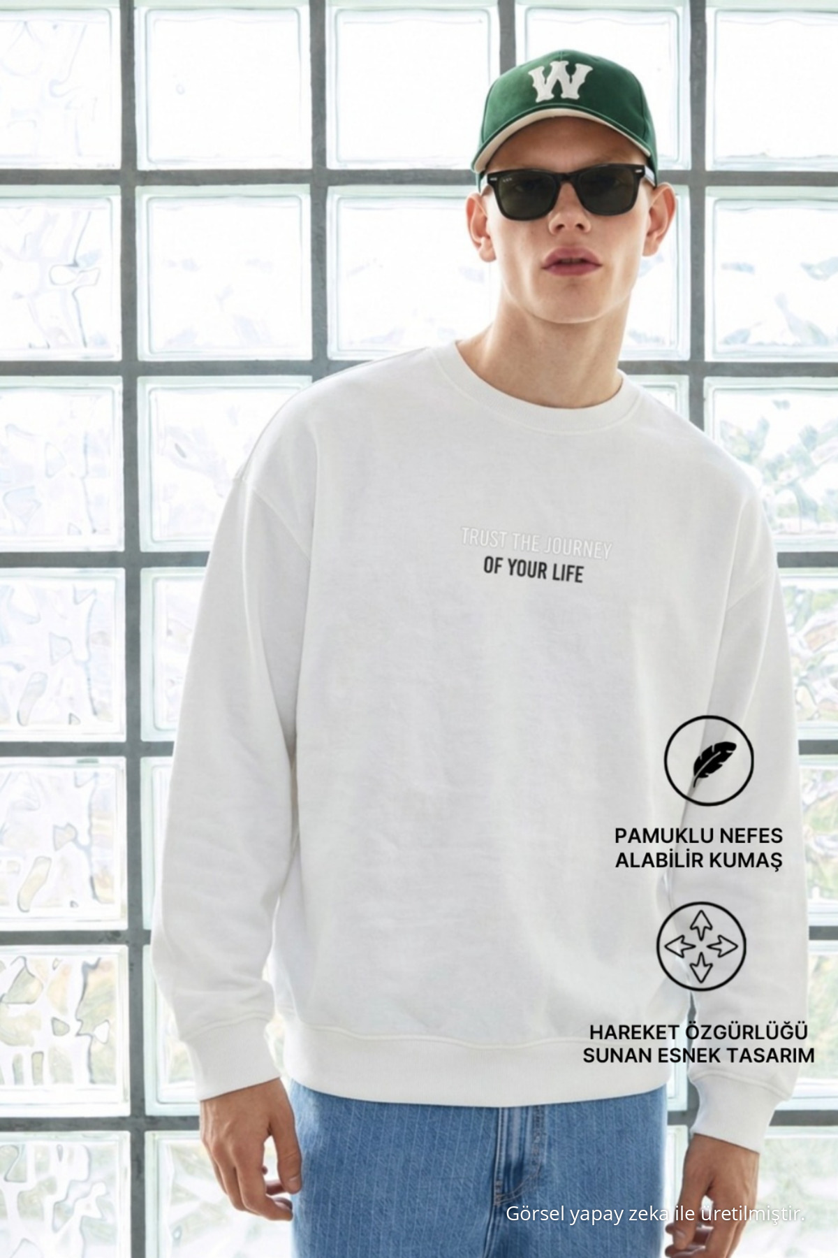 3 Adet Erkek Uzun Kol Baskılı Pamuklu Sweatshirt Krem 4