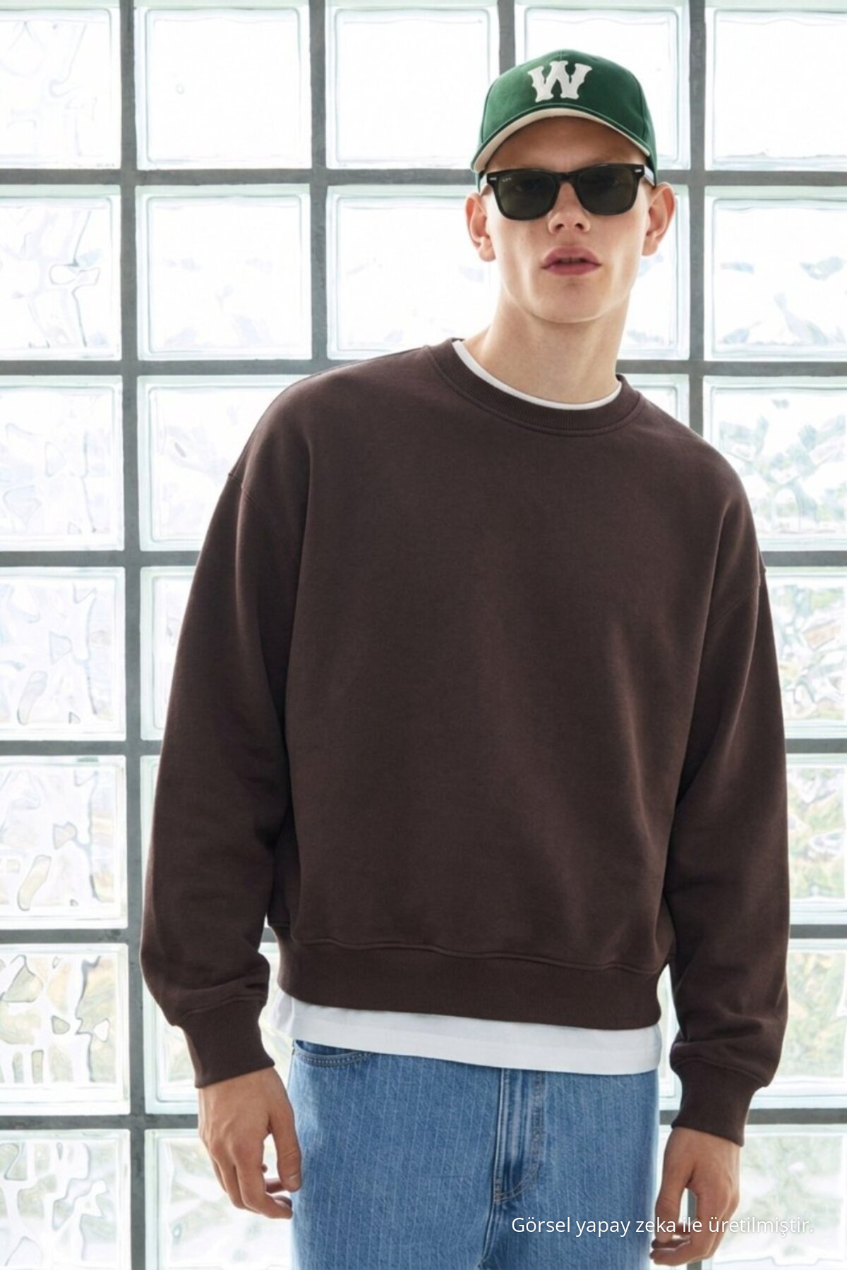 3 Adet Erkek Pamuklu Salaş Basic Kışlık Sweatshirt Bej 4