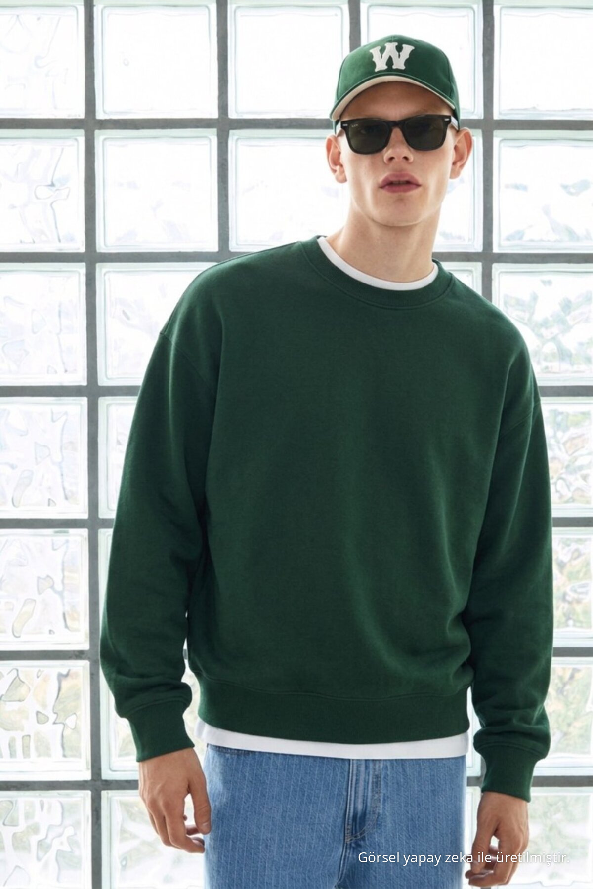 3 Adet Erkek Pamuklu Salaş Basic Kışlık Sweatshirt Haki 7