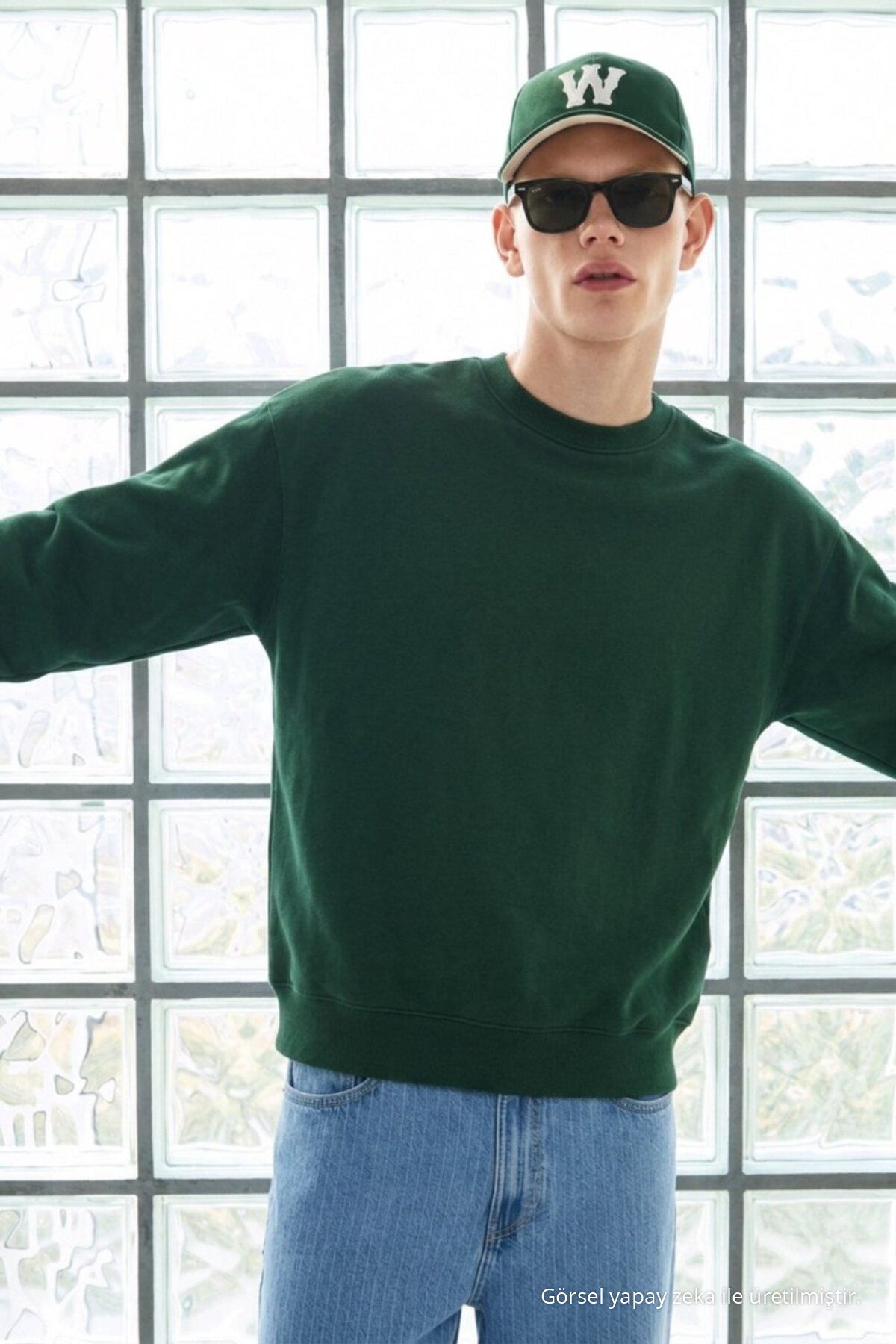 3 Adet Erkek Pamuklu Salaş Basic Kışlık Sweatshirt Haki 3