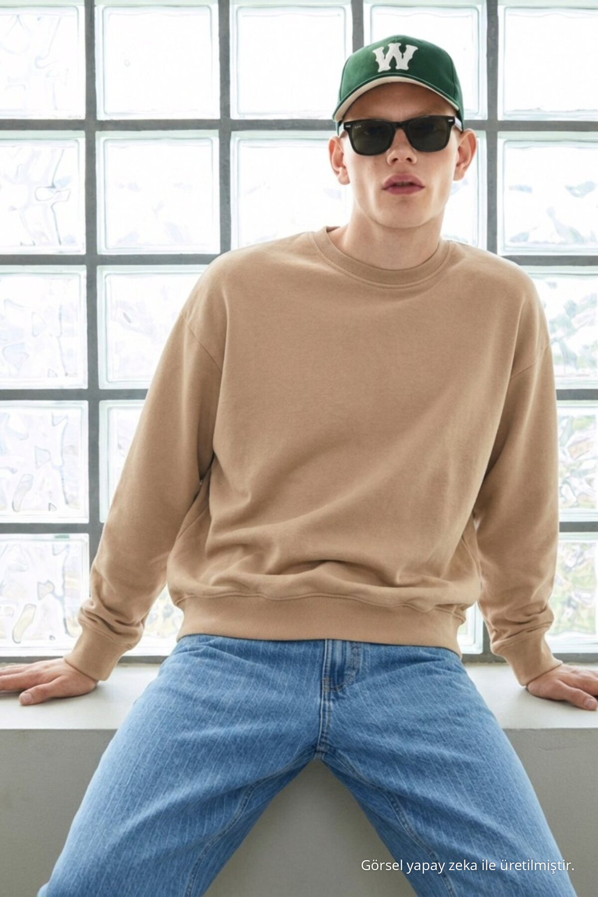 3 Adet Erkek Pamuklu Salaş Basic Kışlık Sweatshirt Krem 5