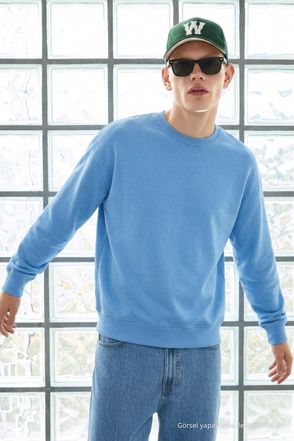 3 Adet Erkek Pamuklu Salaş Basic Kışlık Sweatshirt Mavi 3