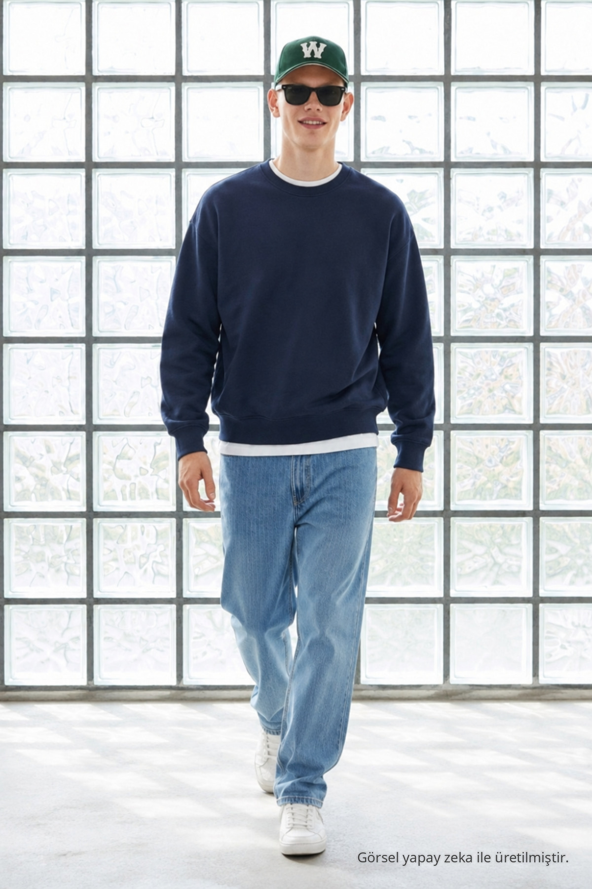 3 Adet Erkek Pamuklu Salaş Basic Kışlık Sweatshirt Mavi 4