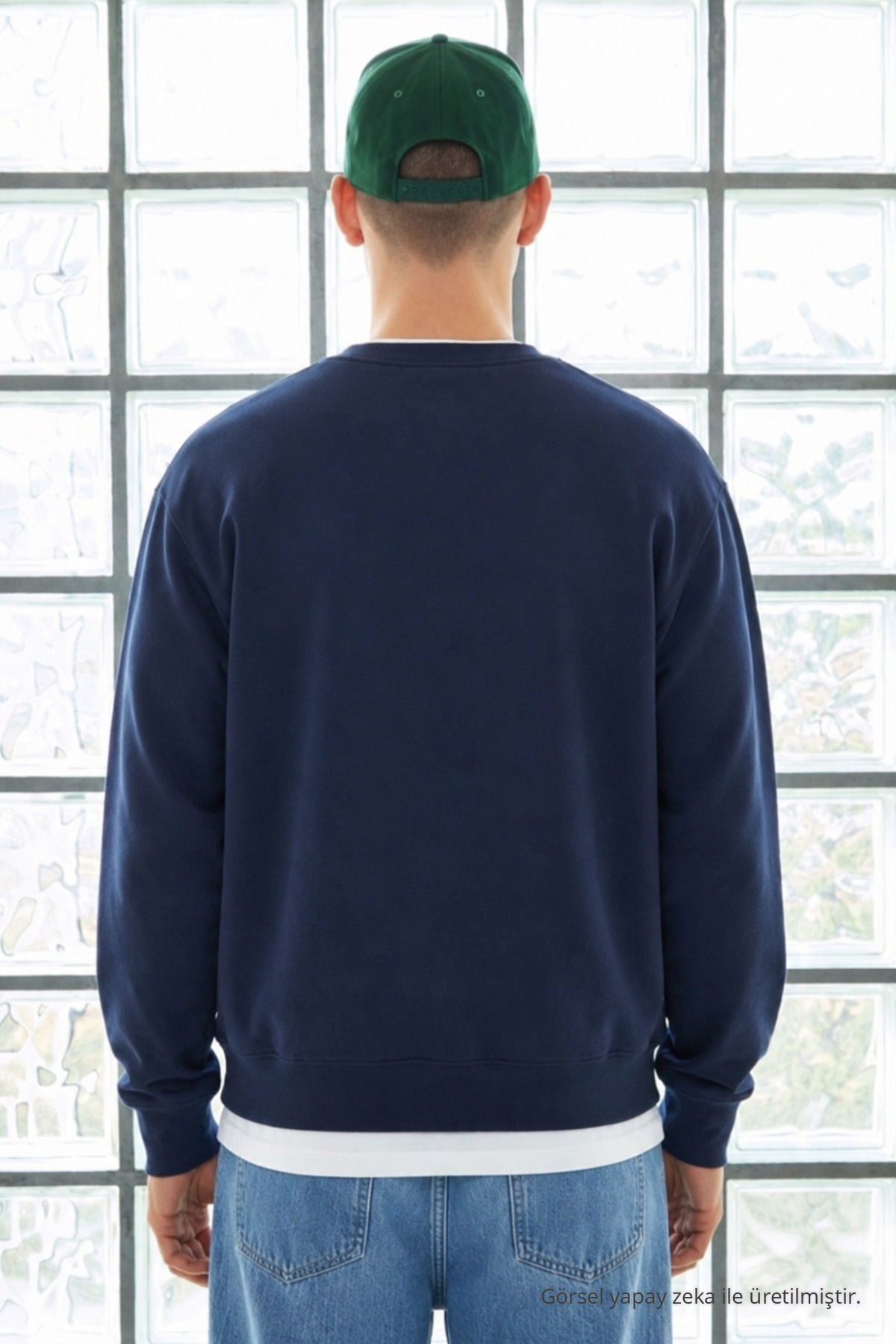 3 Adet Erkek Pamuklu Salaş Basic Kışlık Sweatshirt Mavi 7