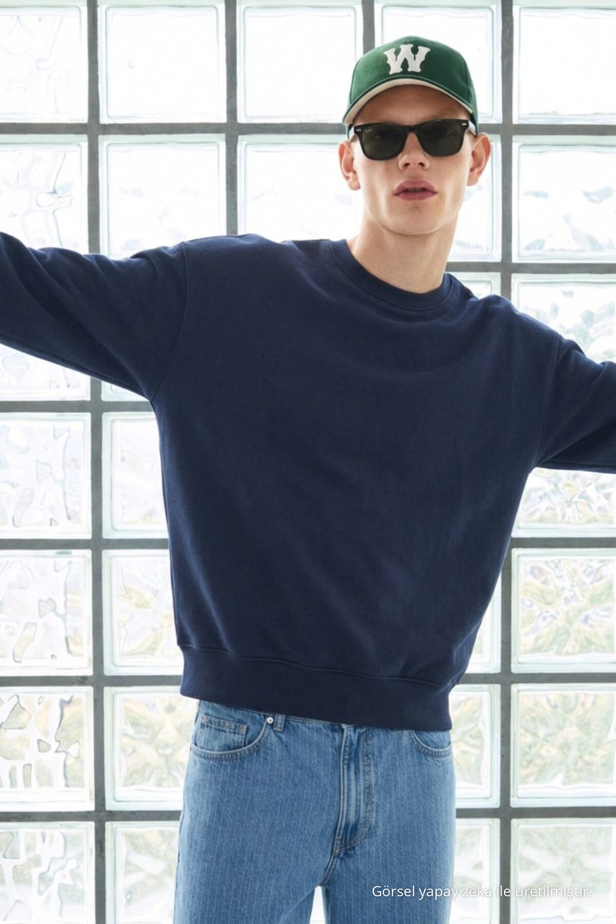 3 Adet Erkek Pamuklu Salaş Basic Kışlık Sweatshirt Yeşil 4
