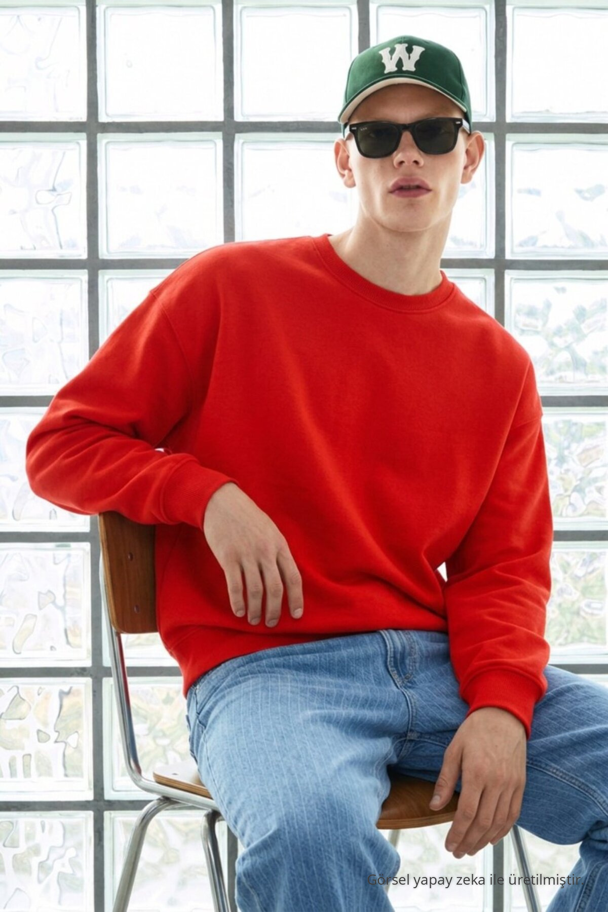 3 Adet Erkek Pamuklu Salaş Basic Kışlık Sweatshirt Yeşil 6