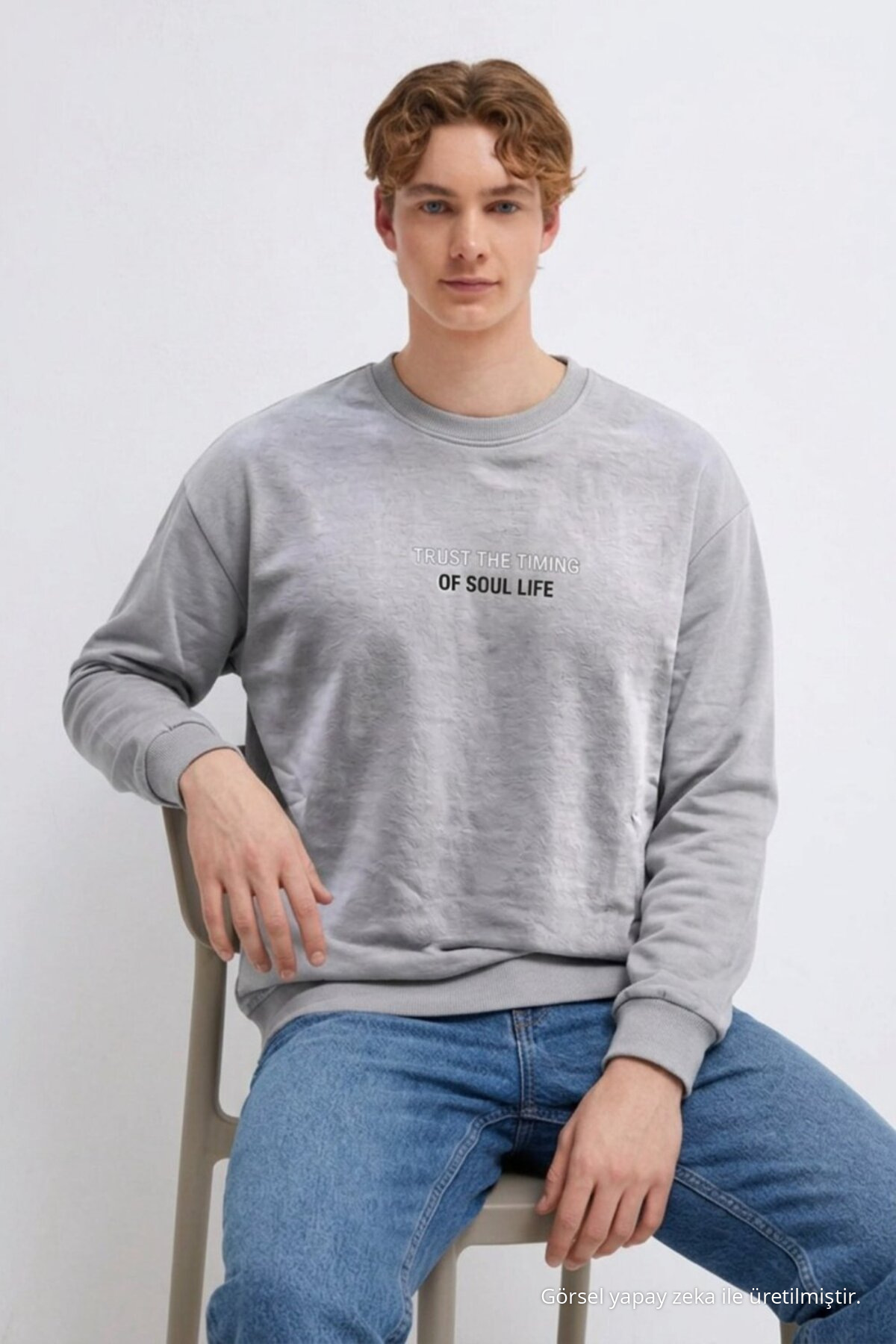 3 Adet Erkek Rahat Kalıp Premium Baskılı Sweatshirt Mavi 3