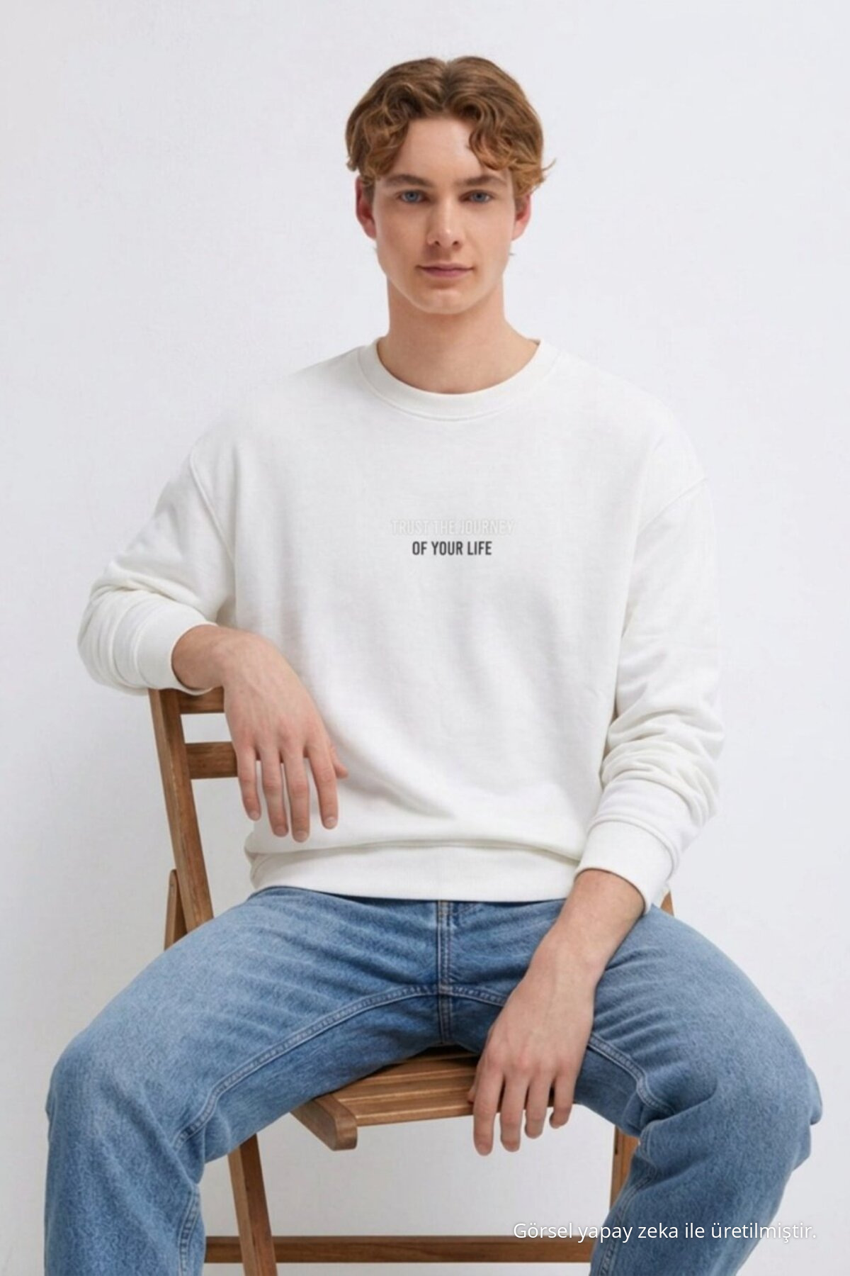 3 Adet Erkek Rahat Kalıp Premium Baskılı Sweatshirt Mavi 7