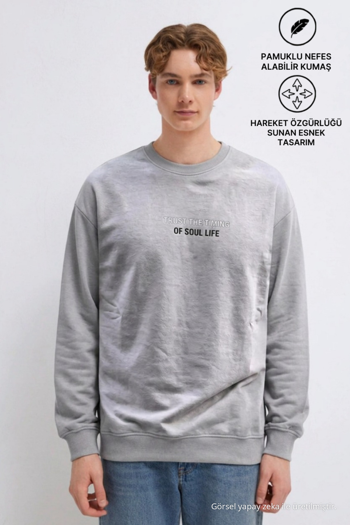 3 Adet Erkek Rahat Kalıp Premium Baskılı Sweatshirt Siyah 3