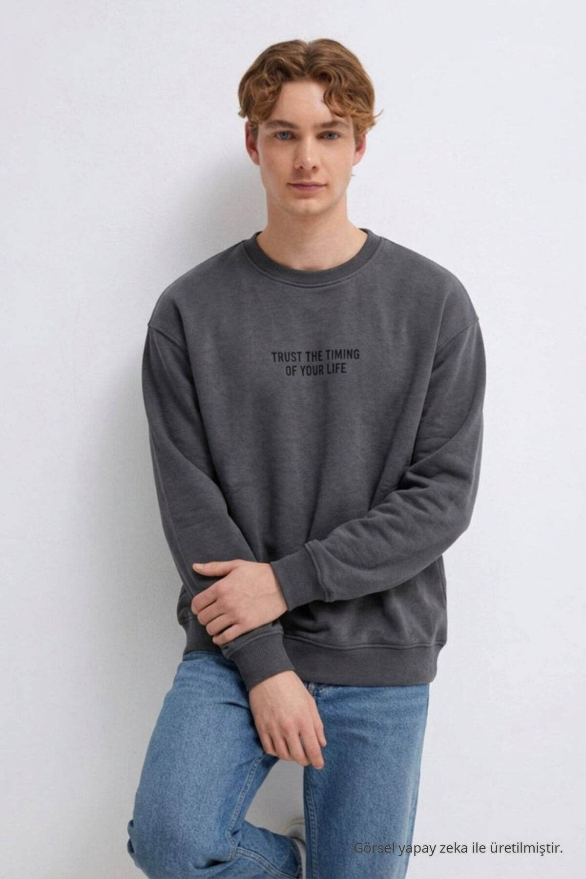 3 Adet Erkek Rahat Kalıp Premium Baskılı Sweatshirt Yeşil 7