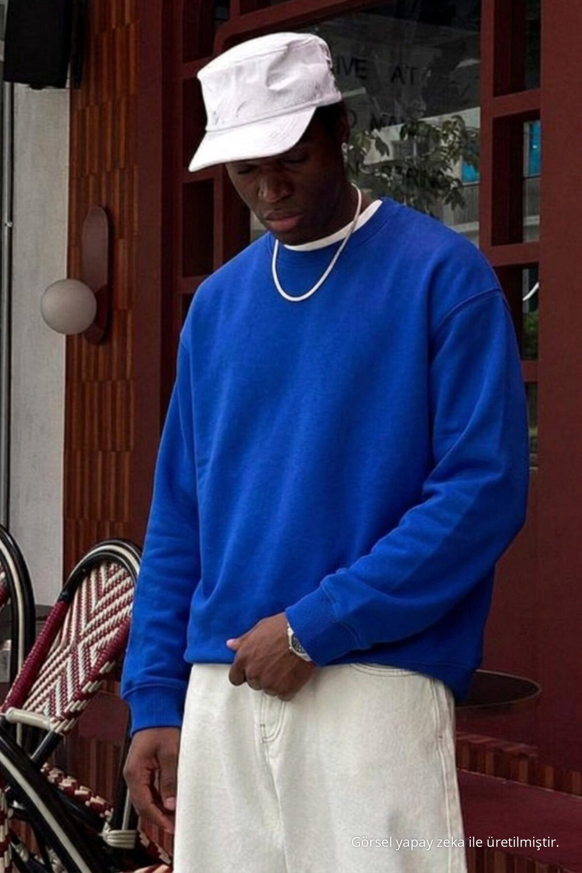 3 Adet Erkek Trend Rahat Kalıp Günlük Sweatshirt Mavi 4