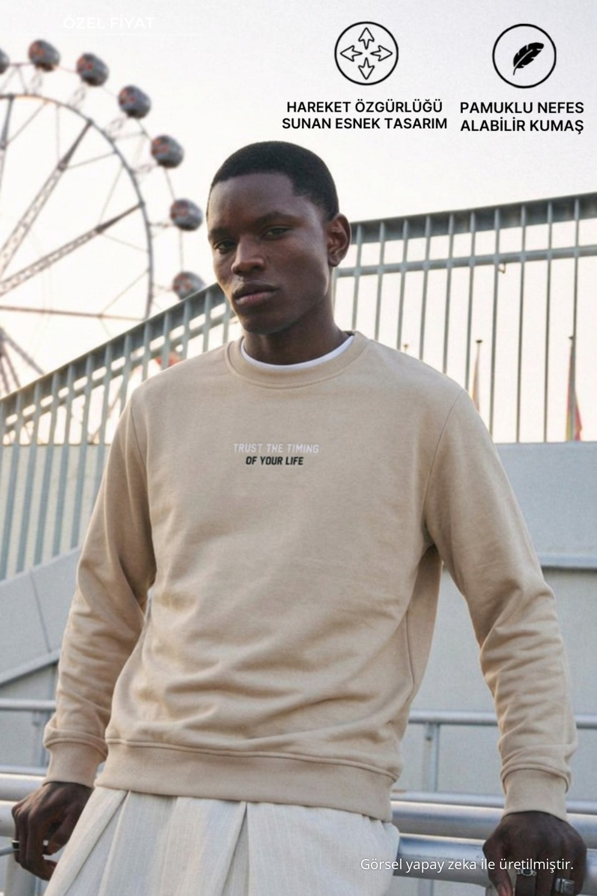 3 Adet Erkek Baskılı Relax Fit Mevsimlik Sweatshirt Beyaz 4
