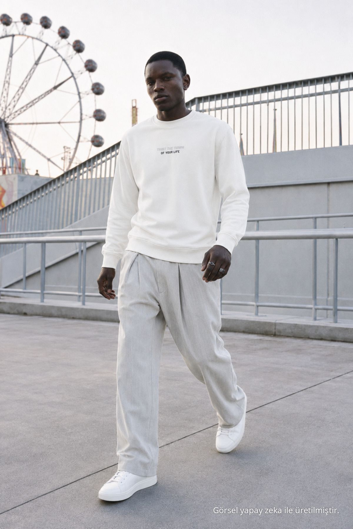 3 Adet Erkek Baskılı Relax Fit Mevsimlik Sweatshirt Beyaz 5