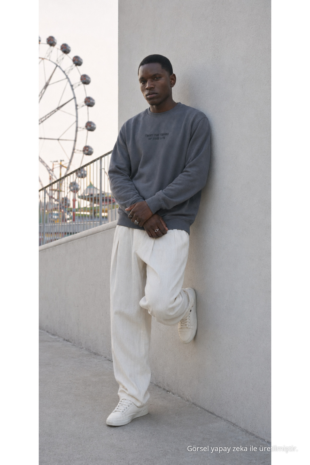 3 Adet Erkek Baskılı Relax Fit Mevsimlik Sweatshirt Gri 5