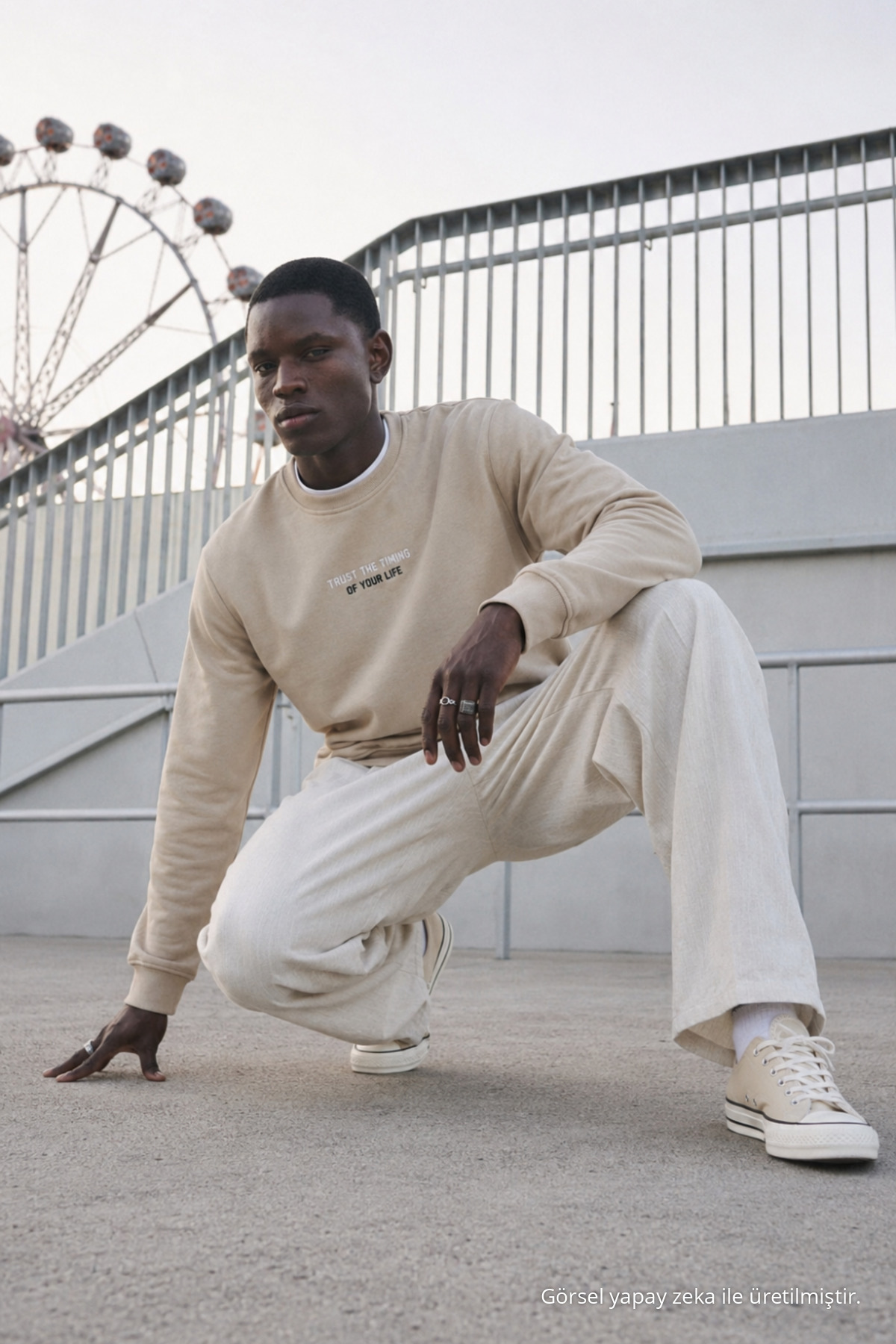 3 Adet Erkek Baskılı Relax Fit Mevsimlik Sweatshirt Haki 6