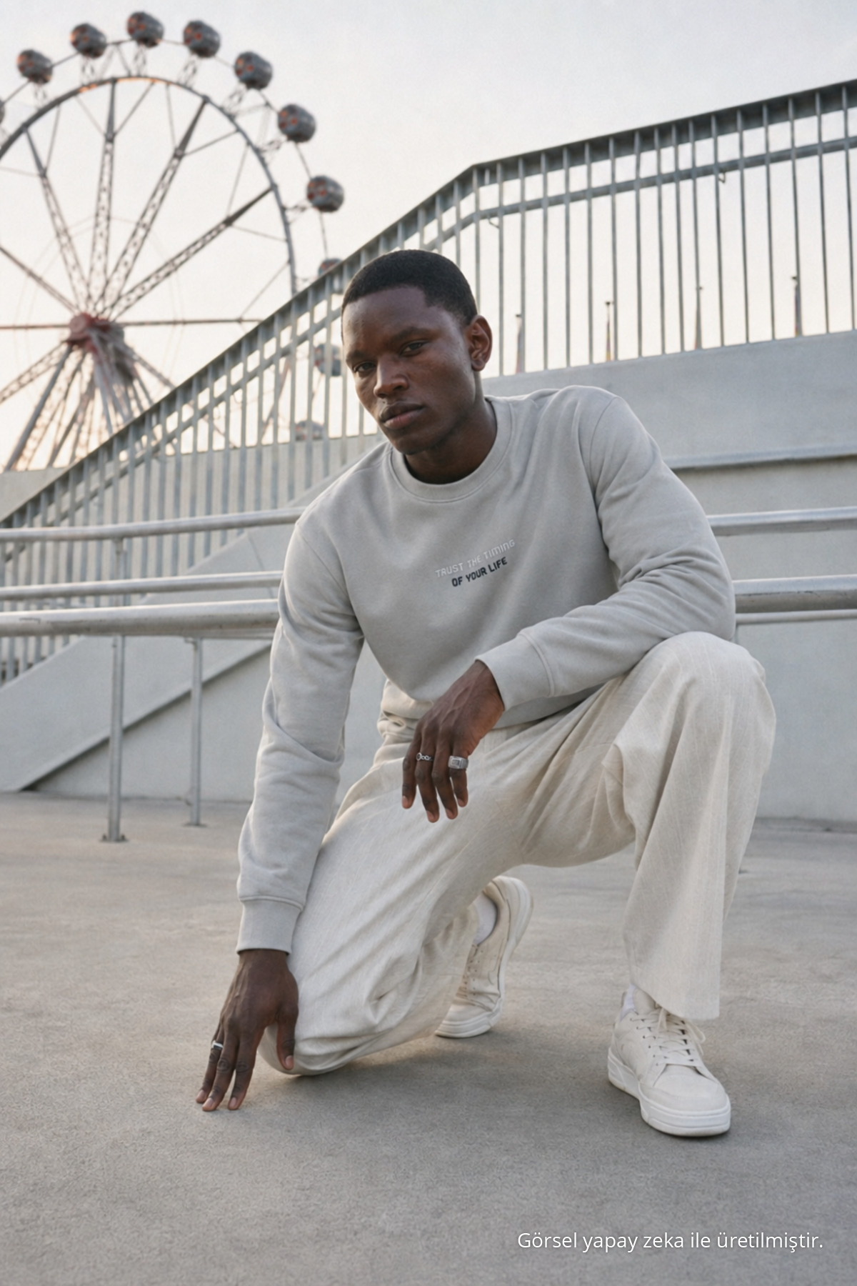 3 Adet Erkek Baskılı Relax Fit Mevsimlik Sweatshirt Krem 5