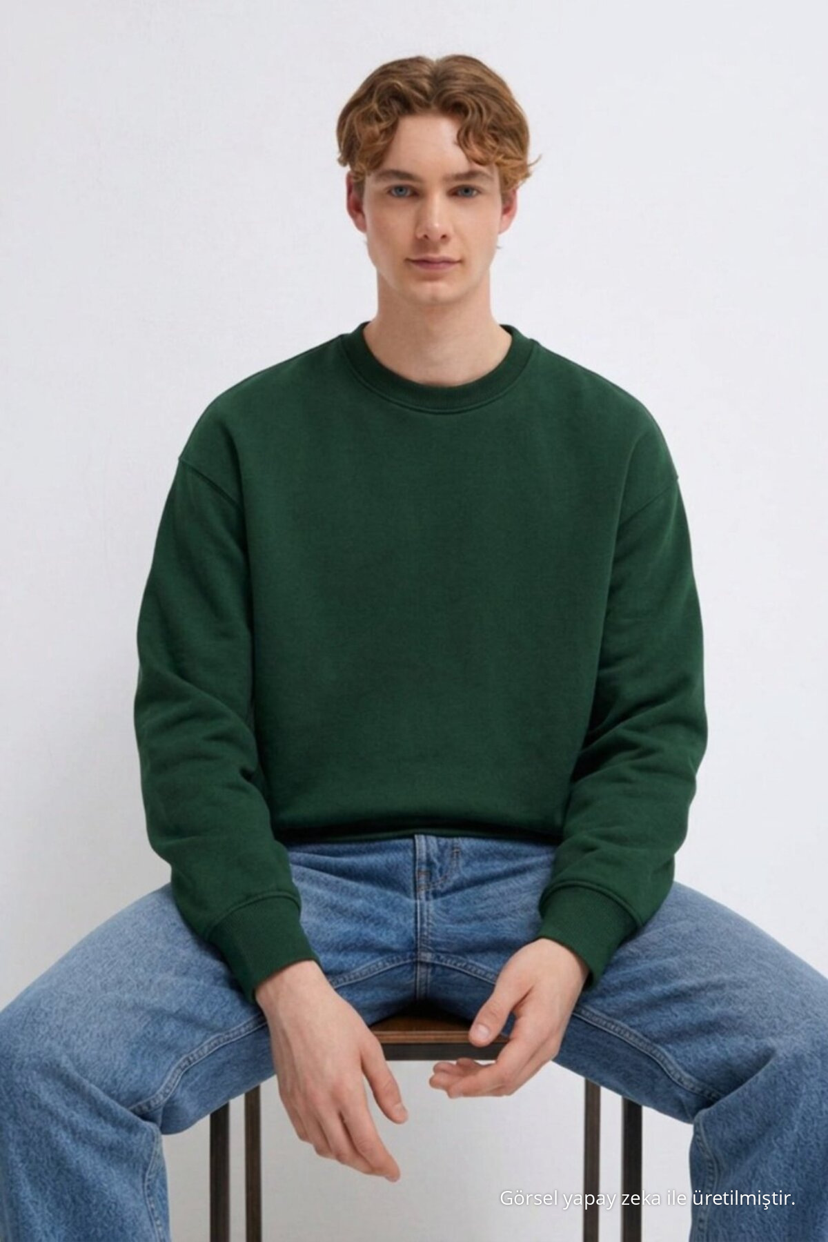 3 Adet Erkek 3 İplik Kalın Kışlık Premium Sweatshirt Yeşil 6