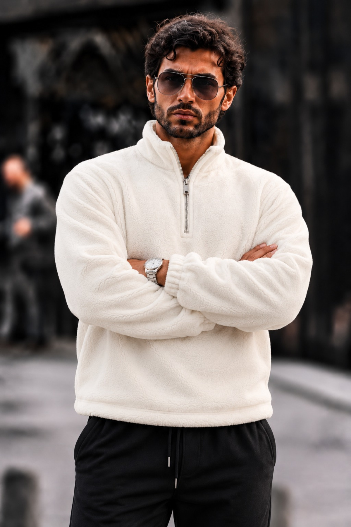 3 Adet Erkek Günlük Rahat Kesim Fermuarlı Polar Haki 3