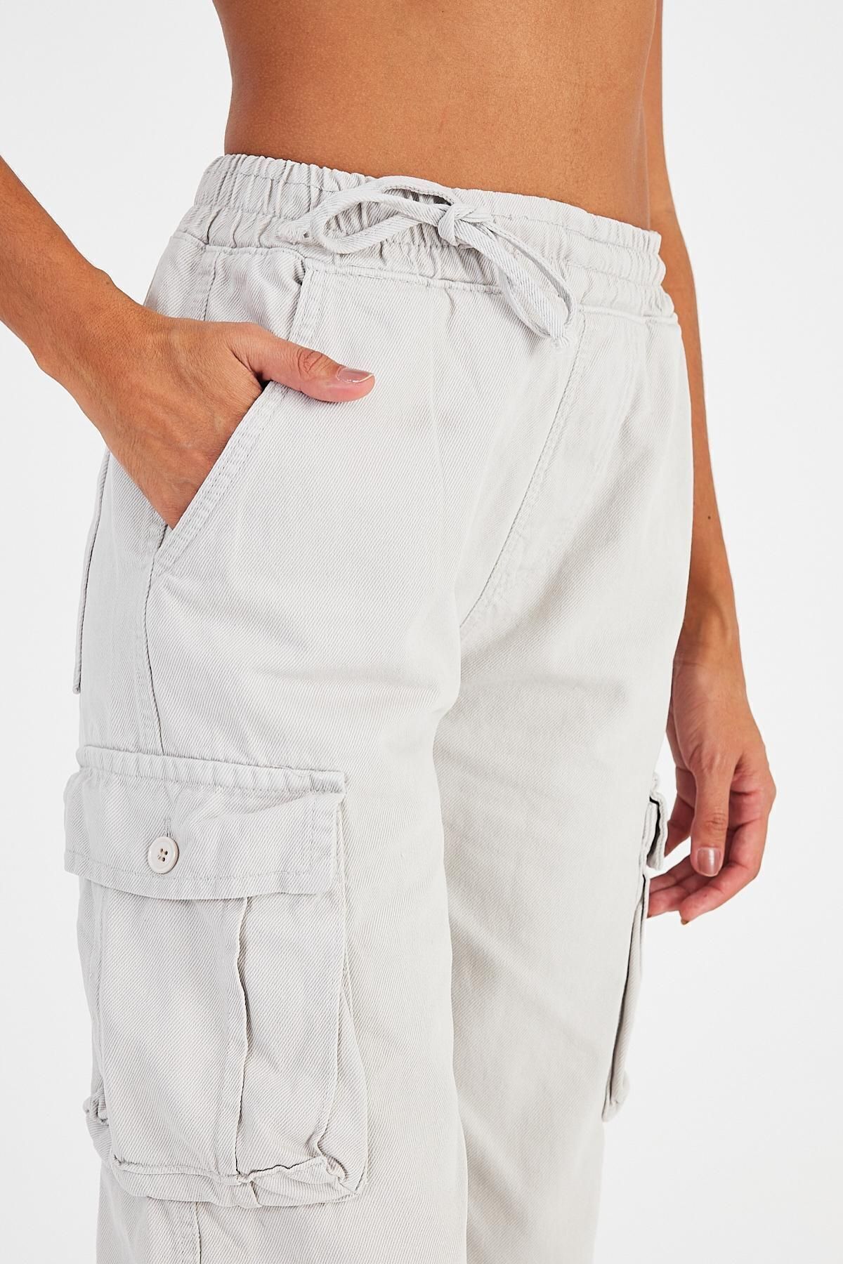 Kadın 2 Li Paket Pamuklu Baggy Jogger Kargo Cepli Pantolon Gri 4