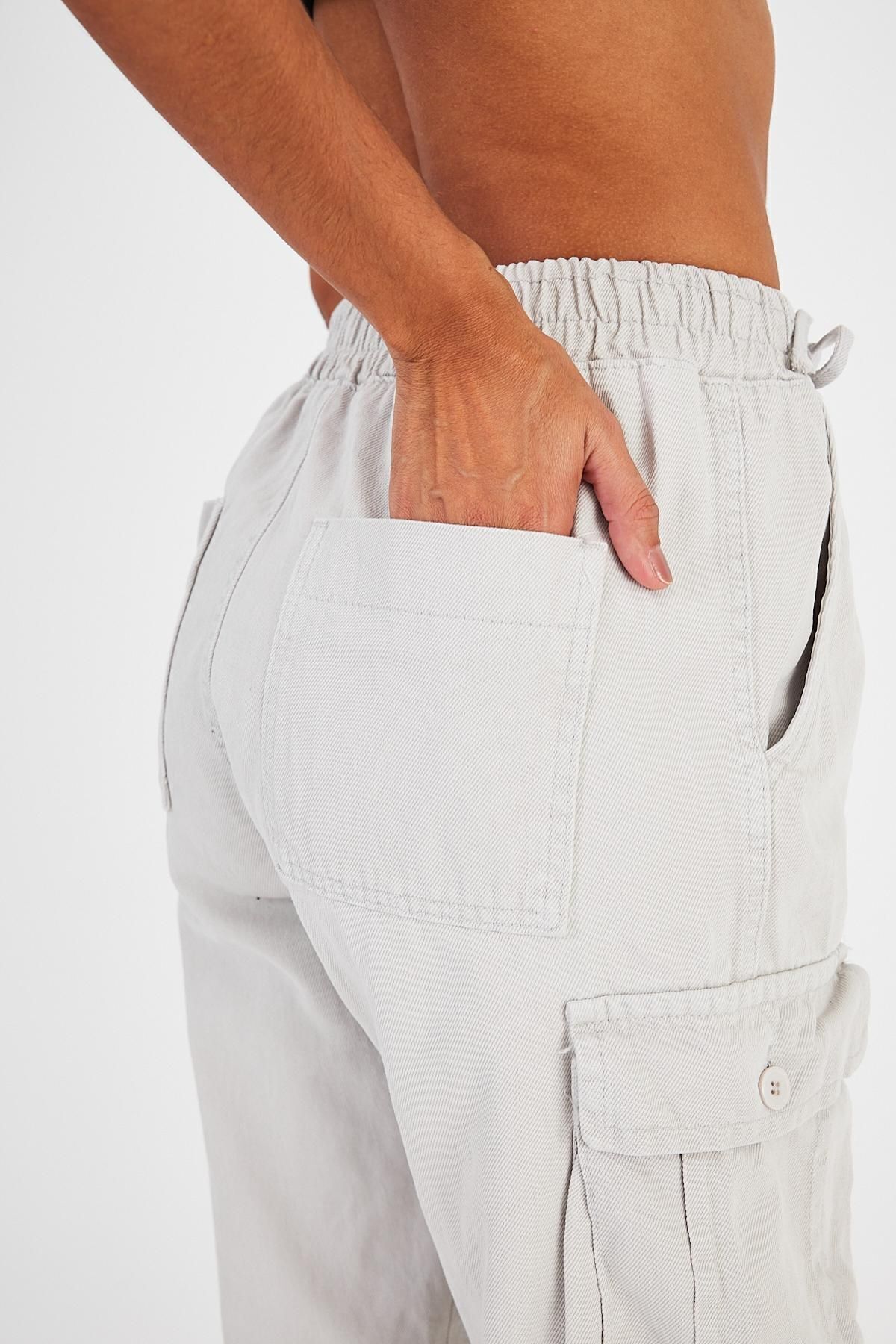 Kadın 2 Li Paket Pamuklu Baggy Jogger Kargo Cepli Pantolon Gri 5