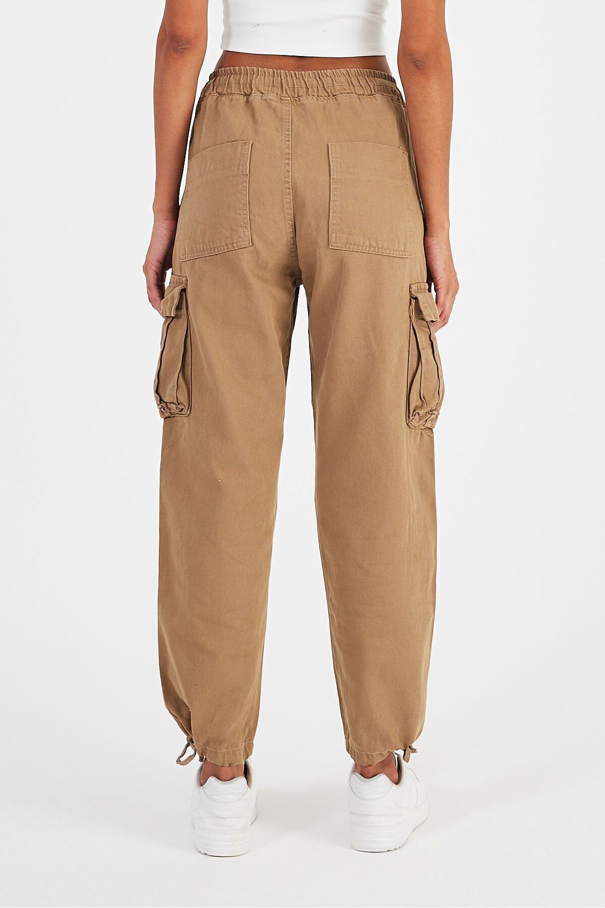 Kadın 2 Li Paket Pamuklu Baggy Jogger Kargo Cepli Pantolon Camel 7