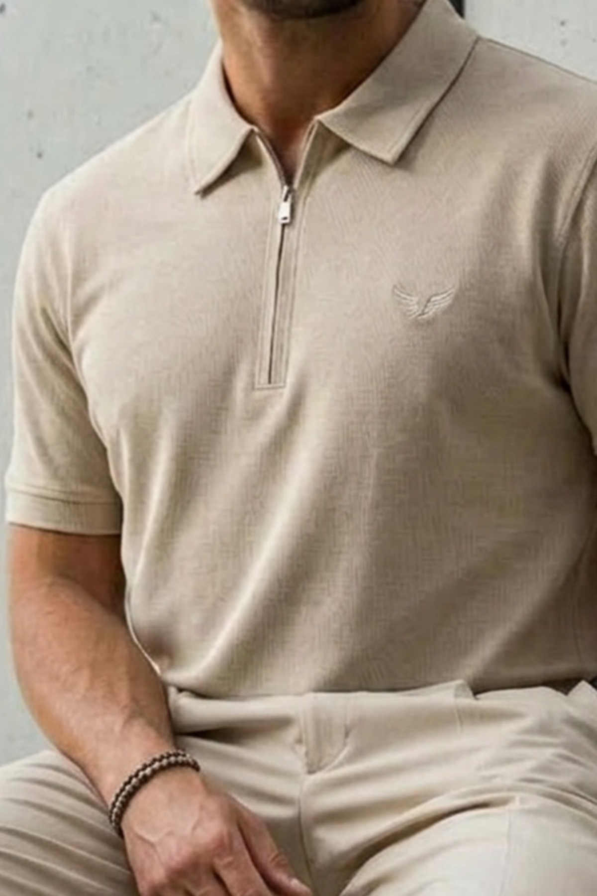 Erkek Relaxed Fit Bej Polo Yaka Tişört 6