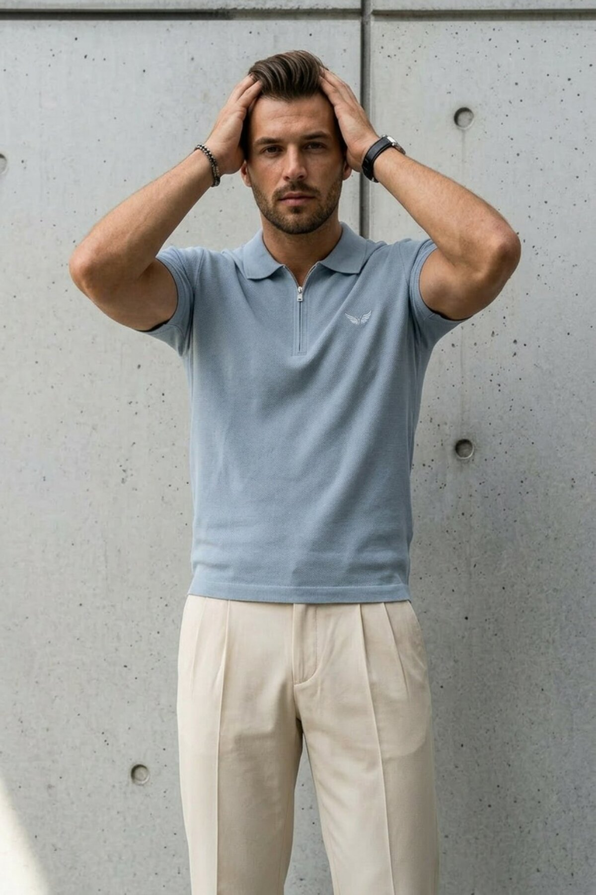 Erkek Relaxed Fit Mavi Polo Yaka Tişört 3