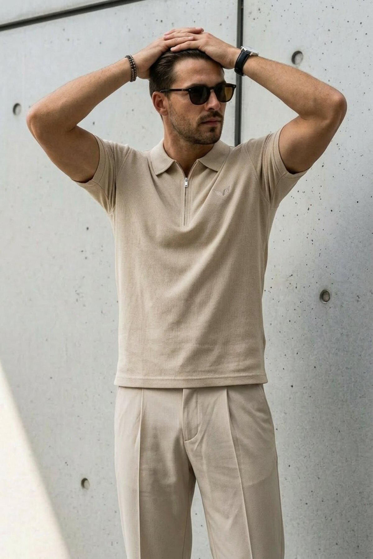 Erkek Relaxed Fit Bej Polo Yaka Tişört 3