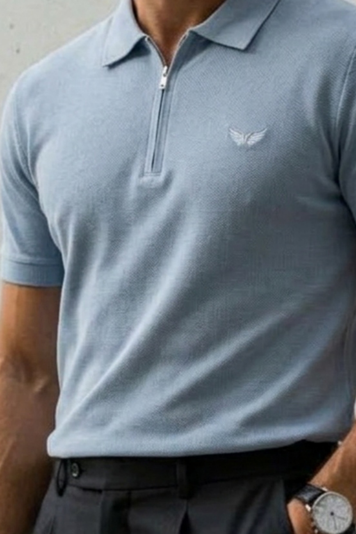 Erkek Relaxed Fit Mavi Polo Yaka Tişört 5