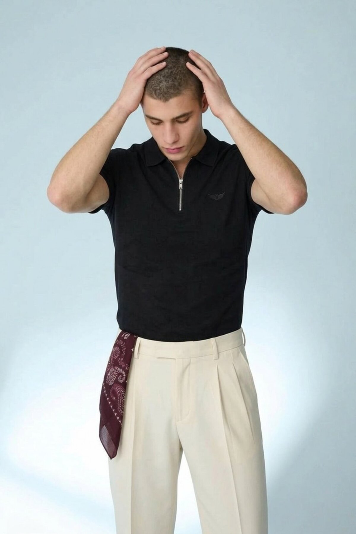 Erkek Casual Siyah Bol Polo Yaka Tişört 4