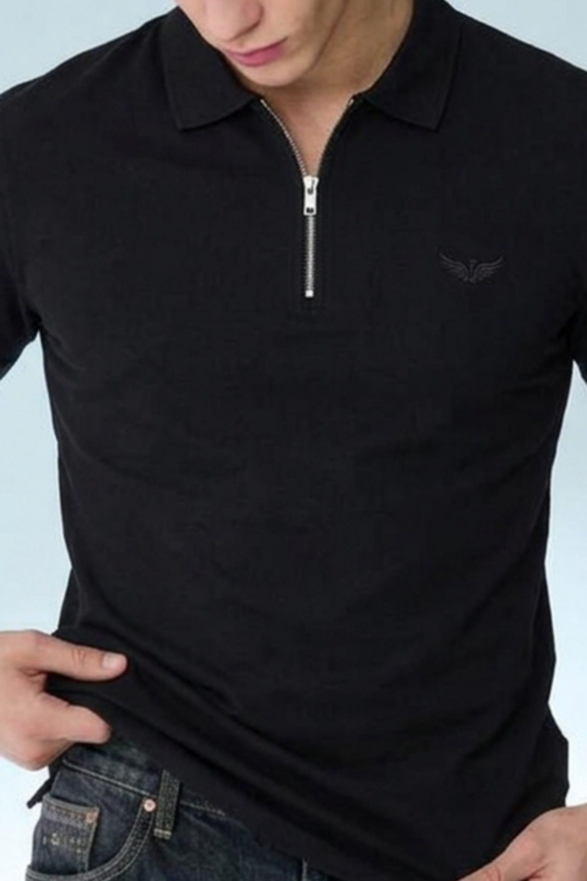 Erkek Casual Siyah Bol Polo Yaka Tişört 5