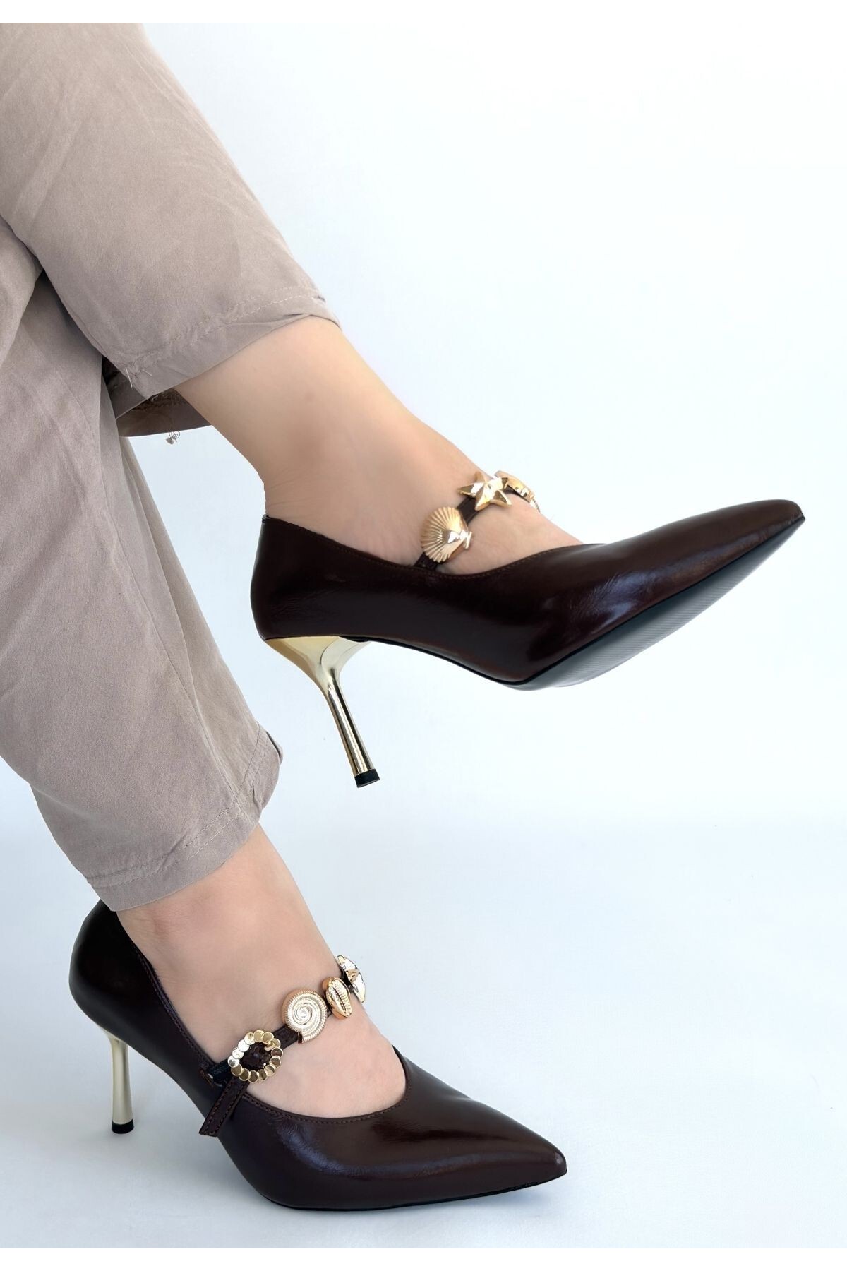 Conne Kahverengi Cilt Stiletto Ayakkabı 3