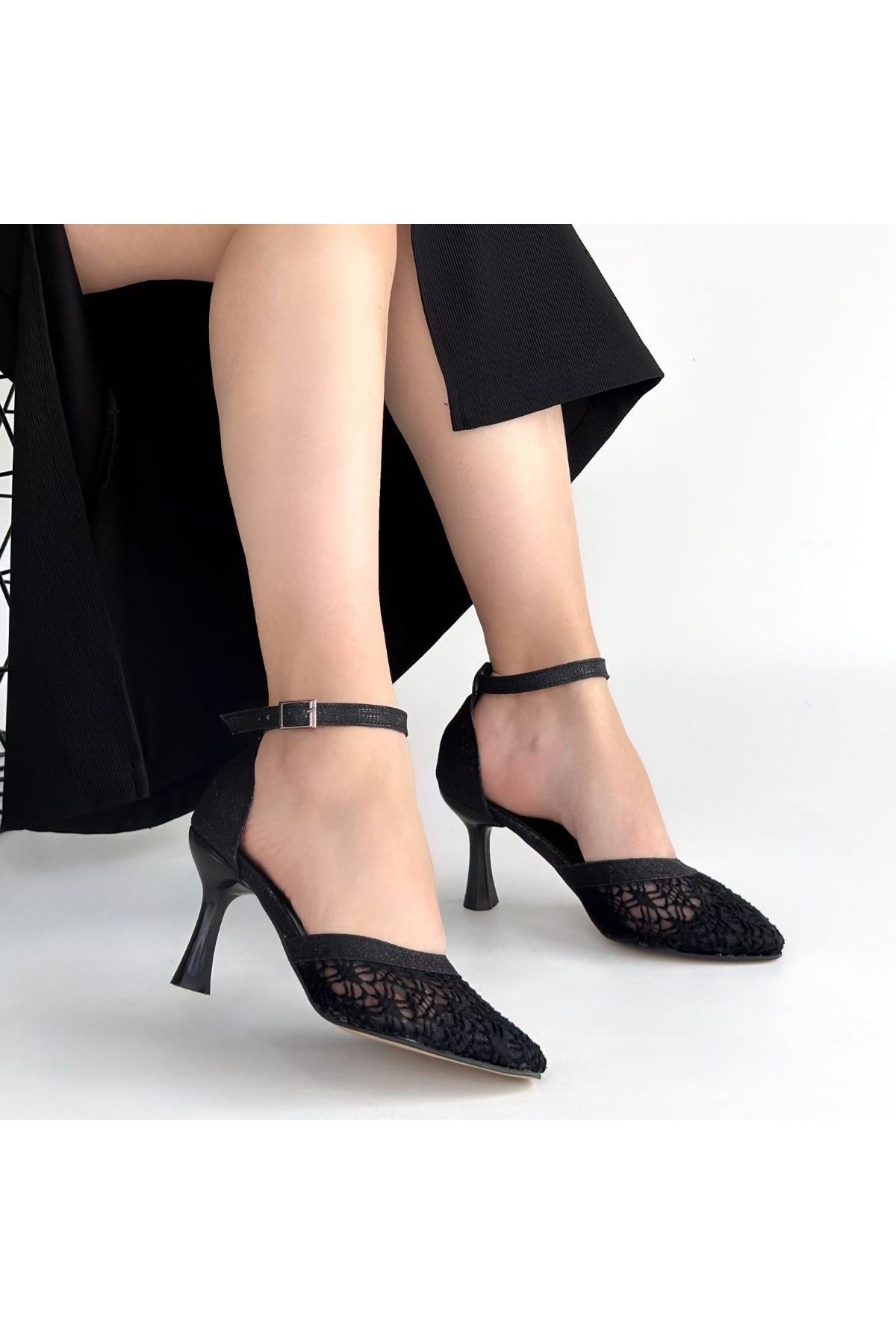 Weja Beyaz Cilt Tül Detaylı Topuklu Ayakkabı 4